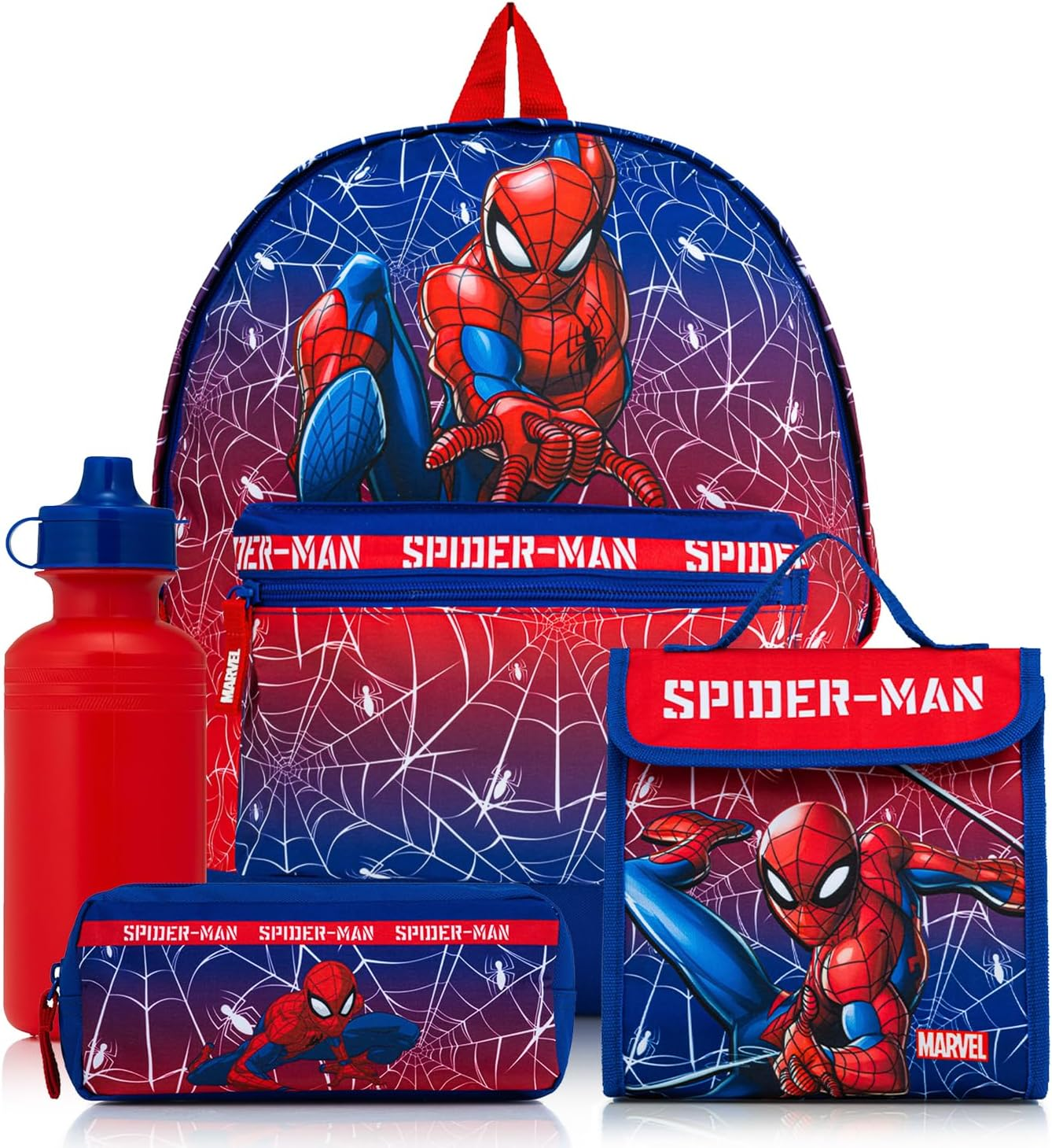 Marvel Spiderman Backpack 4 Piece School Set with Lunch Bag, Pencil Case & Water Bottle | Boys Rucksack with Padded Adjustable Straps &ndash; School Supplies image number 2