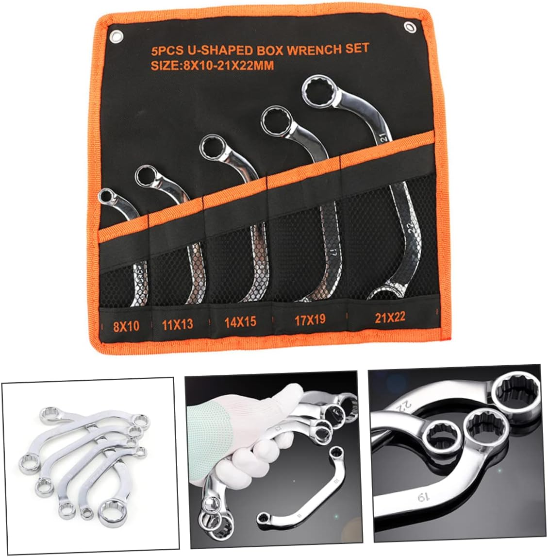 QUMIIRITY Metal Socket Spanner and Box Wrench Set 5Pcs Chrome-Vanadium Steel Multifunctional Double-Ended 12-Point Socket Spanner for Automotive and Mechanical Repairs image number 4