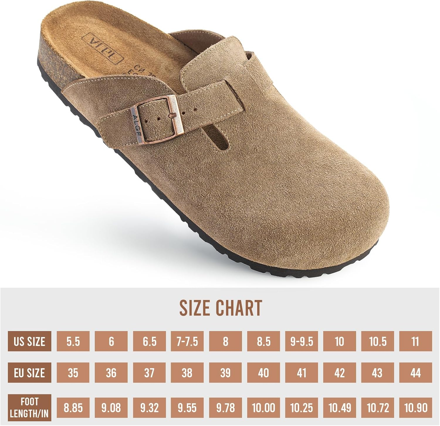 ALGF Women'S Suede Clogs Soft Cork Footbed Leather Mules Comfort Potato Shoes with Arch Support image number 3