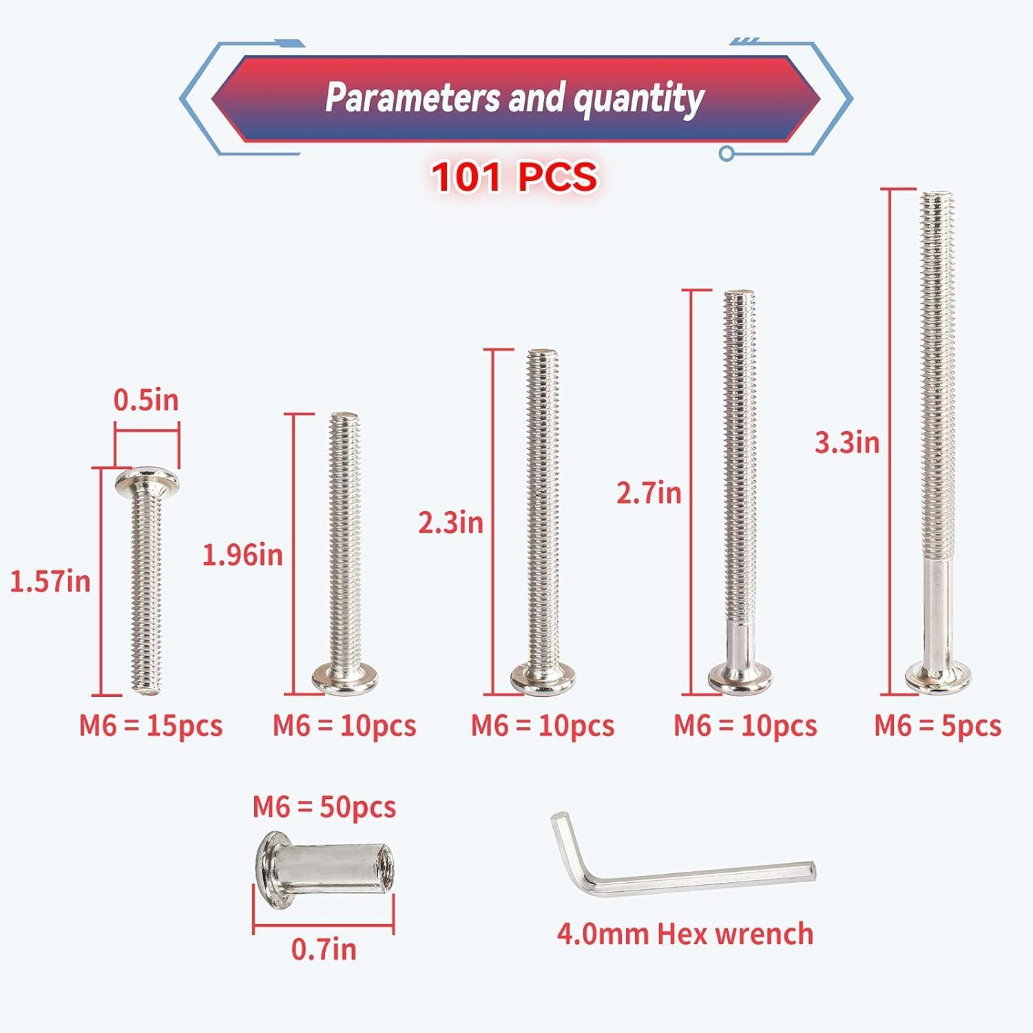 100Pcs M6X40/50/60/70/85Mm Hex Socket Cap Bolts and Barrel Nuts Assortment Kit, Furniture Joint Connector Bolt & Cap Nut Kit, Countersunk Furniture Crib Bolts for Bed Chair Table Cabinet image number 6