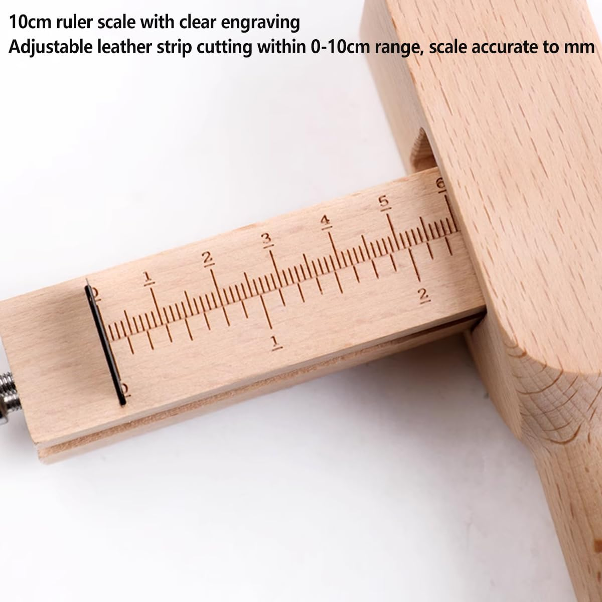 AIMALL Adjustable Leather Strip Cutter, Beech Wood Material, Belt Cutter with 5 Blades, Ruler Scale with Clear Engraving, Precise Adjustable Width for Leather and Strap Cutting image number 6