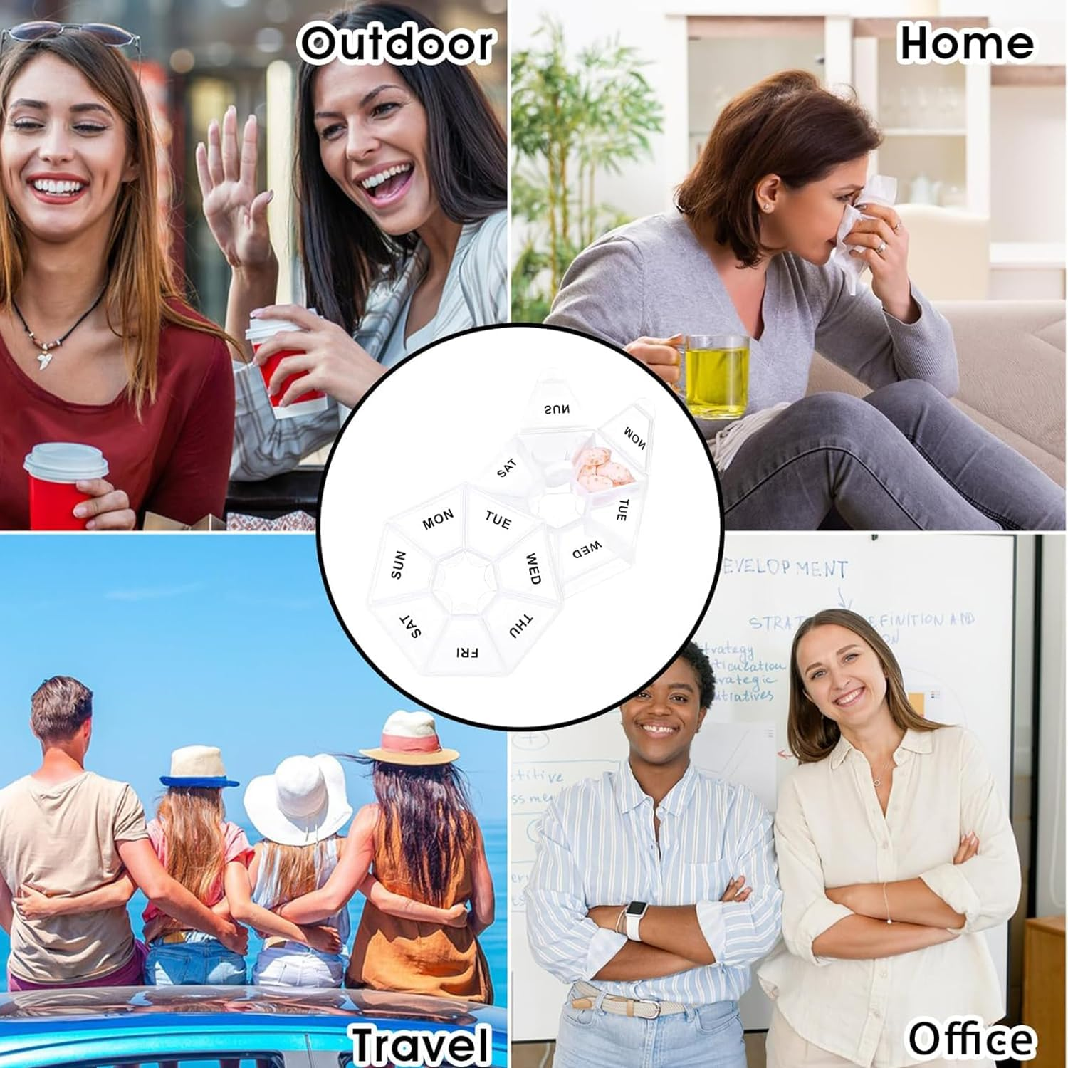 Weekly Pill Organizer, Portable Pill Organizers, with 7 Compartments, Travel Pill Case, for Vitamin, Medicine, Fish Oil, Supplements (Transparent) image number 6