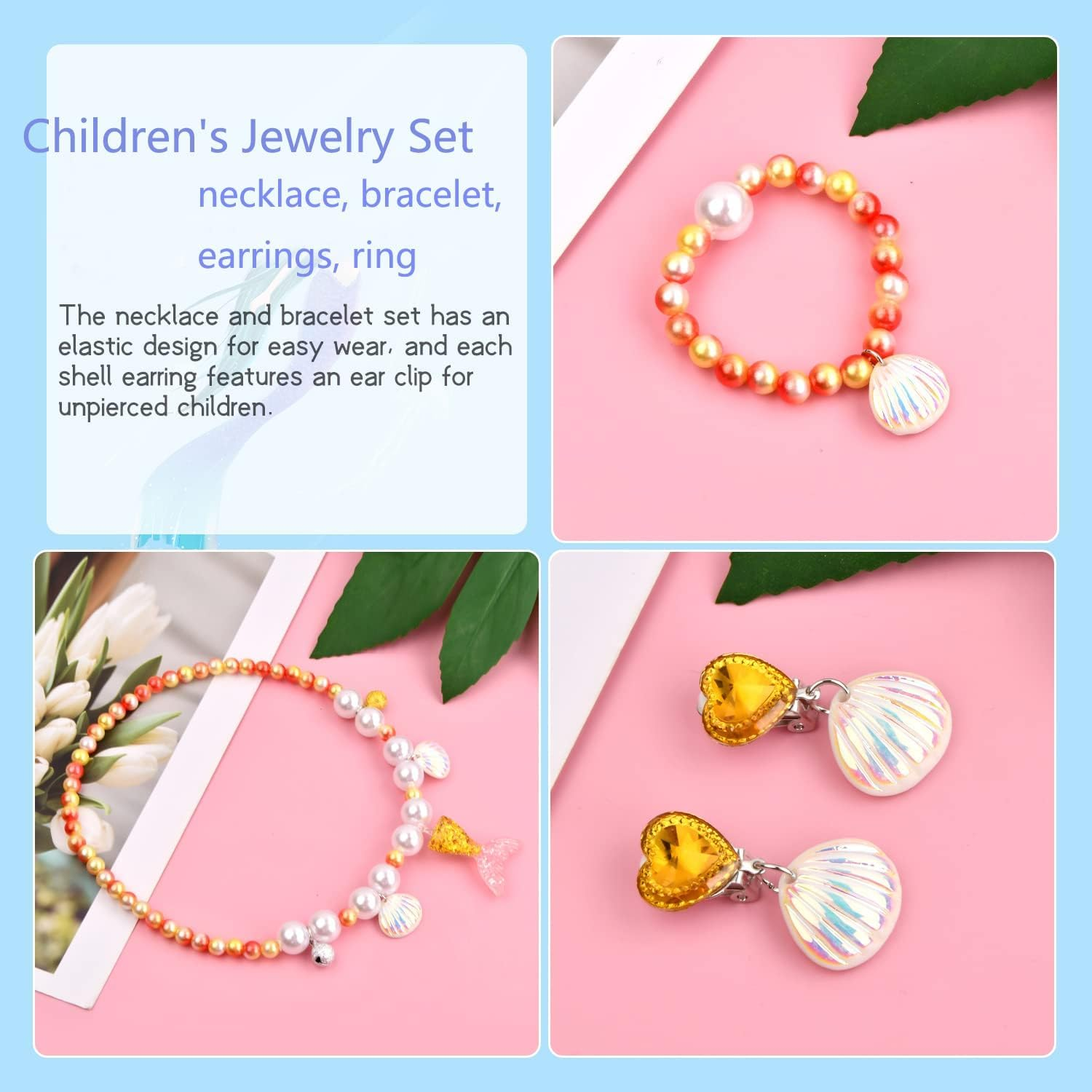 Kids Jewellery Sets for Girls, 5 Year Old Girls Gifts, Girl Jewellery Sets for Kids, Birthday Gifts to Girls (Necklace, Bracelet, Earrings, Ring) image number 4