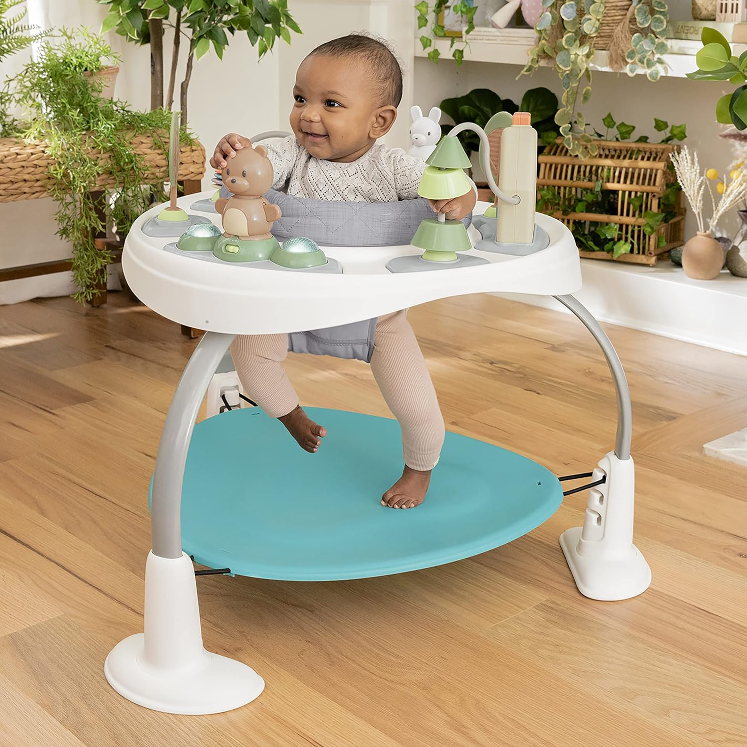 Ingenuity Spring & Sprout 2-In-1 Baby Activity Center Jumper and Table with Infant Toys - Ages 6 Months +, First Forest image number 6