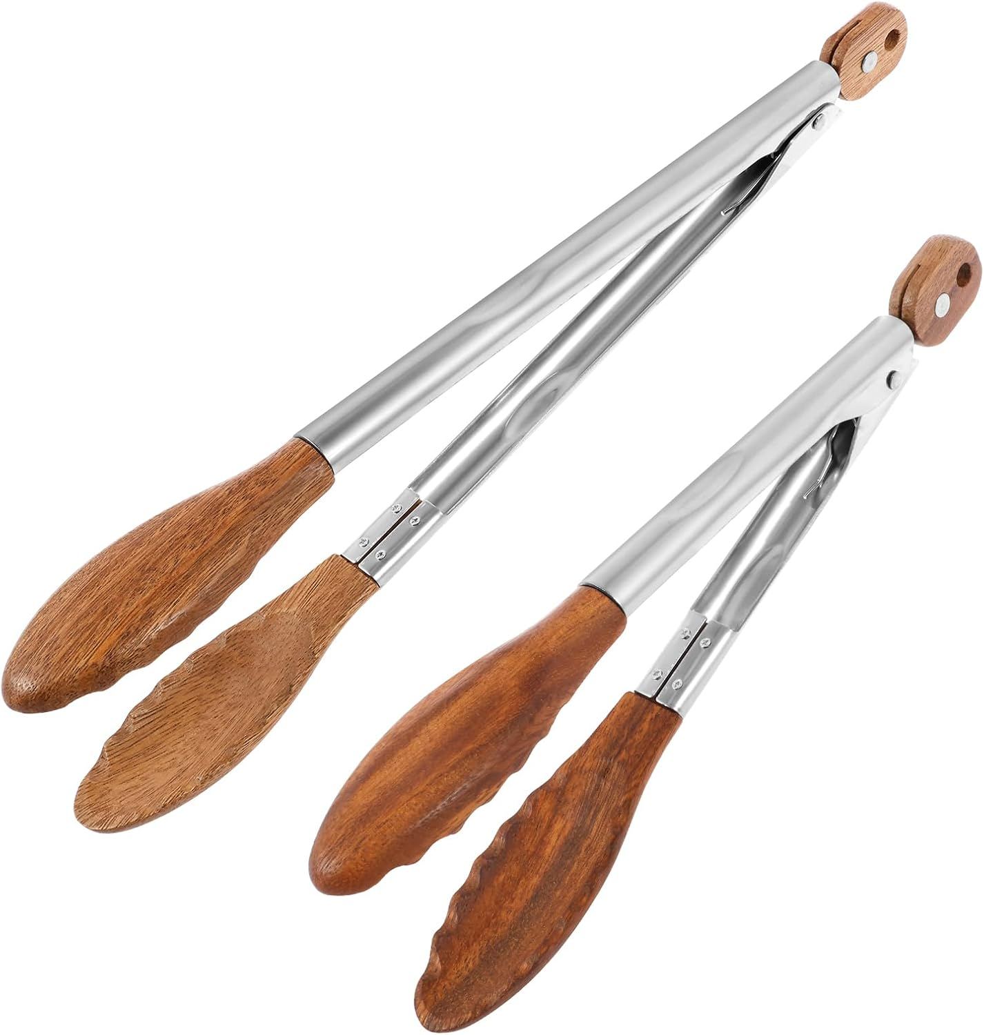 2 Pcs Walnut Wooden Kitchen Tongs Wood Food Tongs Salad Tongs with Wooden Tips, Locking Tongs Wood Serving Tongs for Flipping Cooking Grilling image number 6