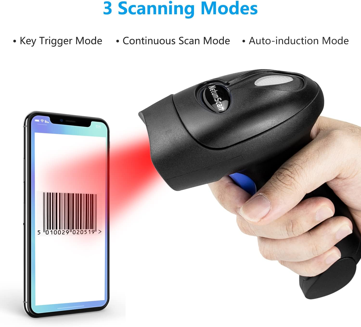 Wireless 1D 2D Barcode Scanner with Stand, Netumscan Portable Automatic QR Code Scanner Supports Screen Scan Handheld CMOS Image Bar Code Reader with USB Receiver for Warehouse POS and Computer image number 5