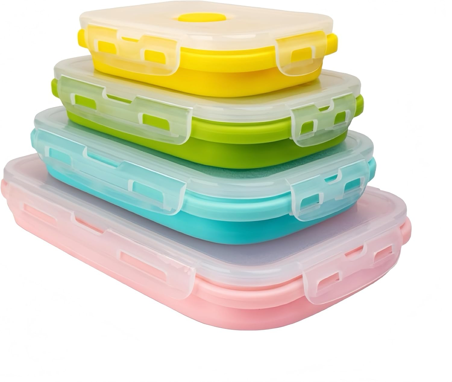 Pack of 4, Collapsible Food Supplement Box, Collapsible Silicone Food Storage Container with Clip-On Lid, Stackable, Space Saving, Dishwasher Safe, BPA Free image number 1