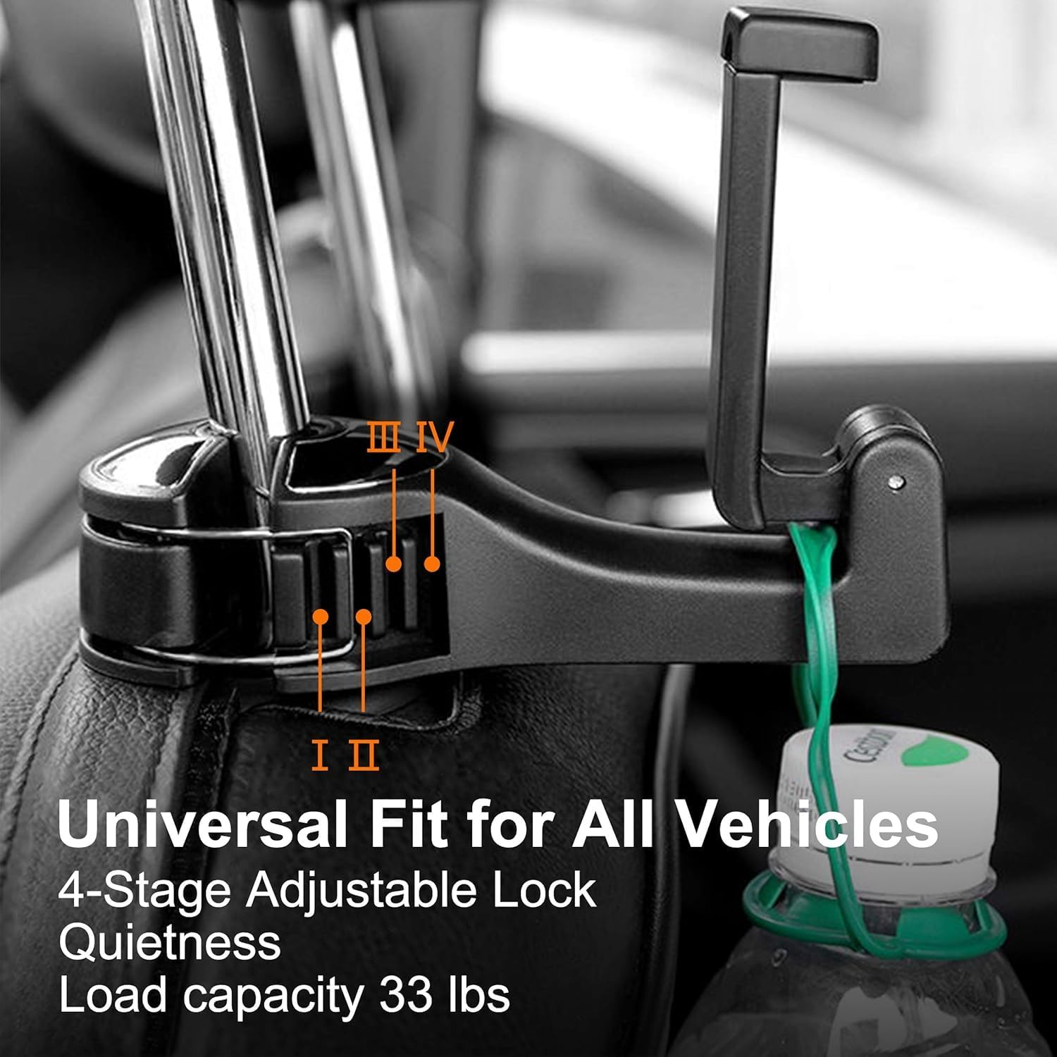 2 in 1 Car Seat Hooks for Purses and Bags with Phone Holder，Automative Headrest Purse Handbag Holder Hangers Organizers,Falling Resistance, Quietness and Universal Fit image number 5