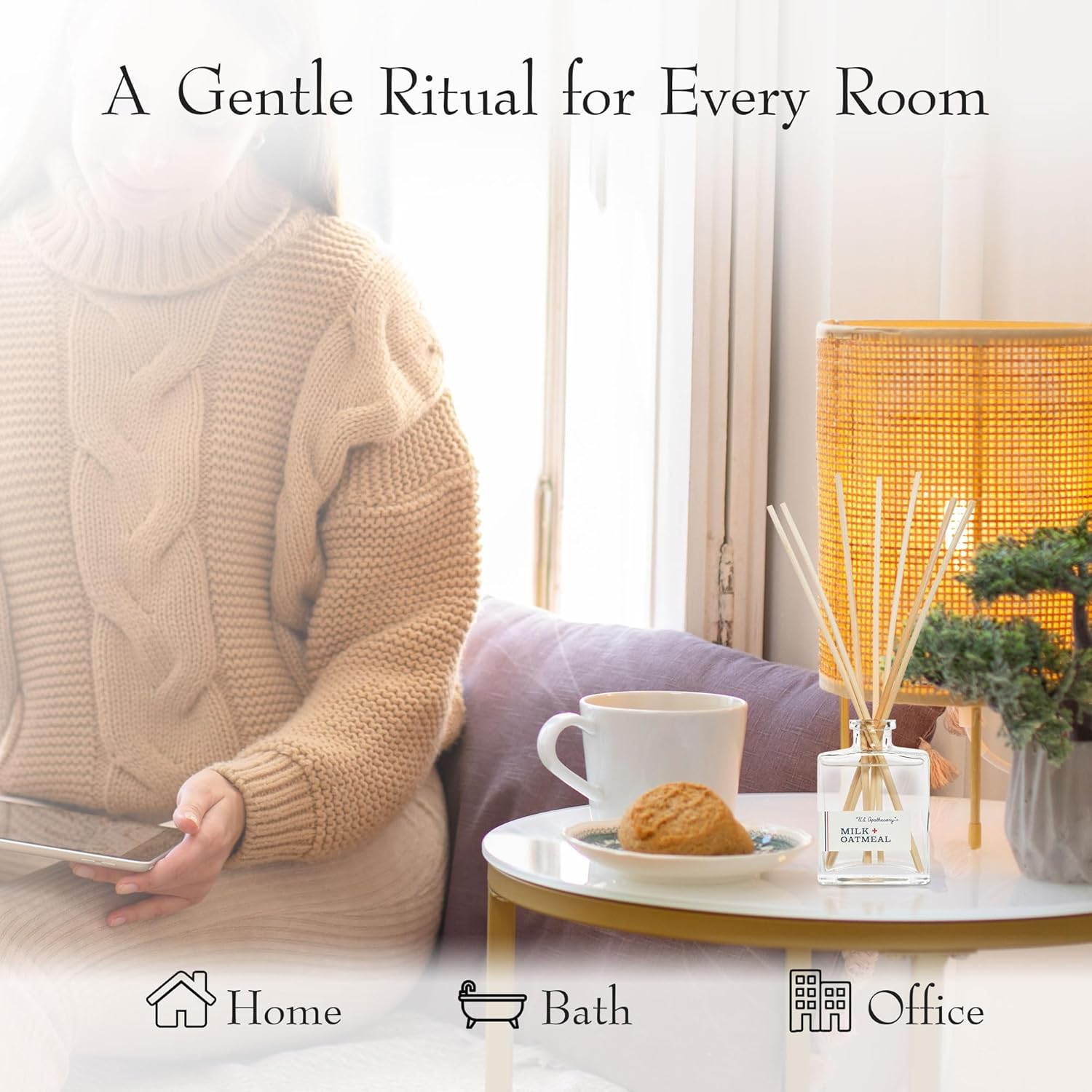 Milk & Oatmeal Scented Diffuser Kit, Creamy-Sweet Scent with Oatmeal Extract, Diffuser Sets for Home, All-Natural Fragrance for Women & Men, 8 Fl Oz image number 3