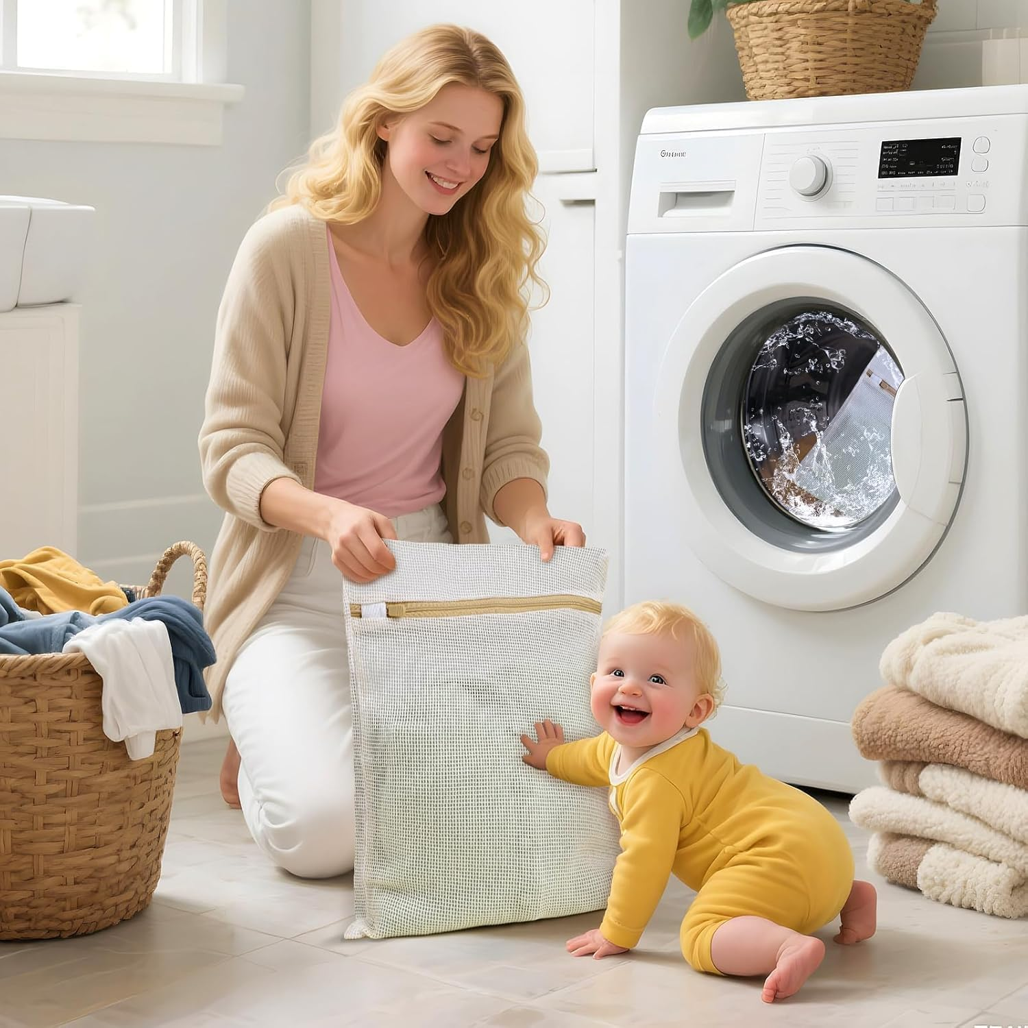 Natural Cotton Mesh Laundry Bags 12X16"" 3-Pack,Gentle Wash for Lingerie, Baby Clothes & Travel Essentials image number 5