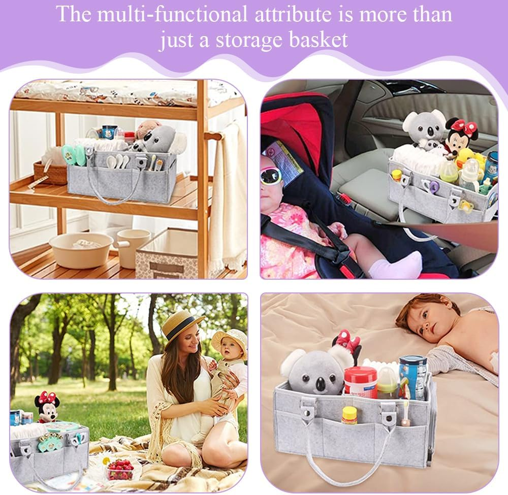 Baby Diaper Caddy Organizer with Lid &ndash; Portable Napkin Tote Bag, Portable Organizer with Detachable Shoulder Strap and Multiple Pockets for On-The-Go Diapers Changing and Road Trips image number 2
