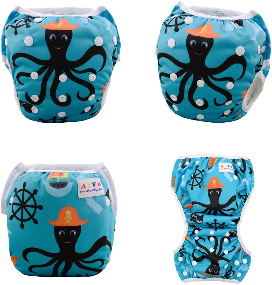 ALVABABY Swim Diapers 2Pcs Baby Toddler Infant Snap One Size Reusable Adjustable Washable 0-2 Years Old Boys Girl Swim Diaper Baby Boy DYK13-14-AU image number 2