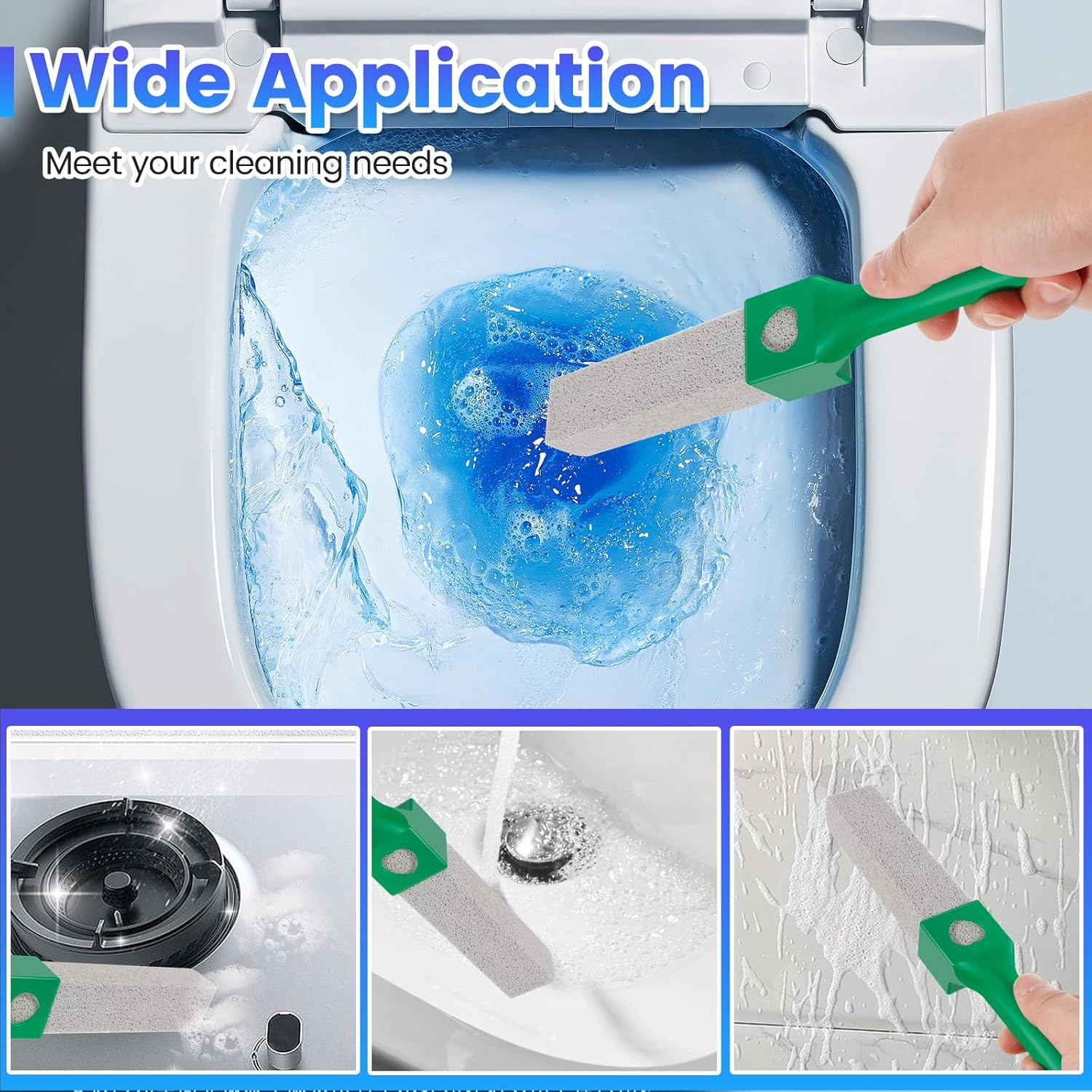 Fwqofvk 15 Pack Pumice Cleaning Stone with Long Handle Toilet Bowl Cleaner Removable Pumice Scouring Stick Effective Pumice Stone Pumice Cleaning Bar for Home Cleaning Toilet, Bathtub (Green) - Green image number 5