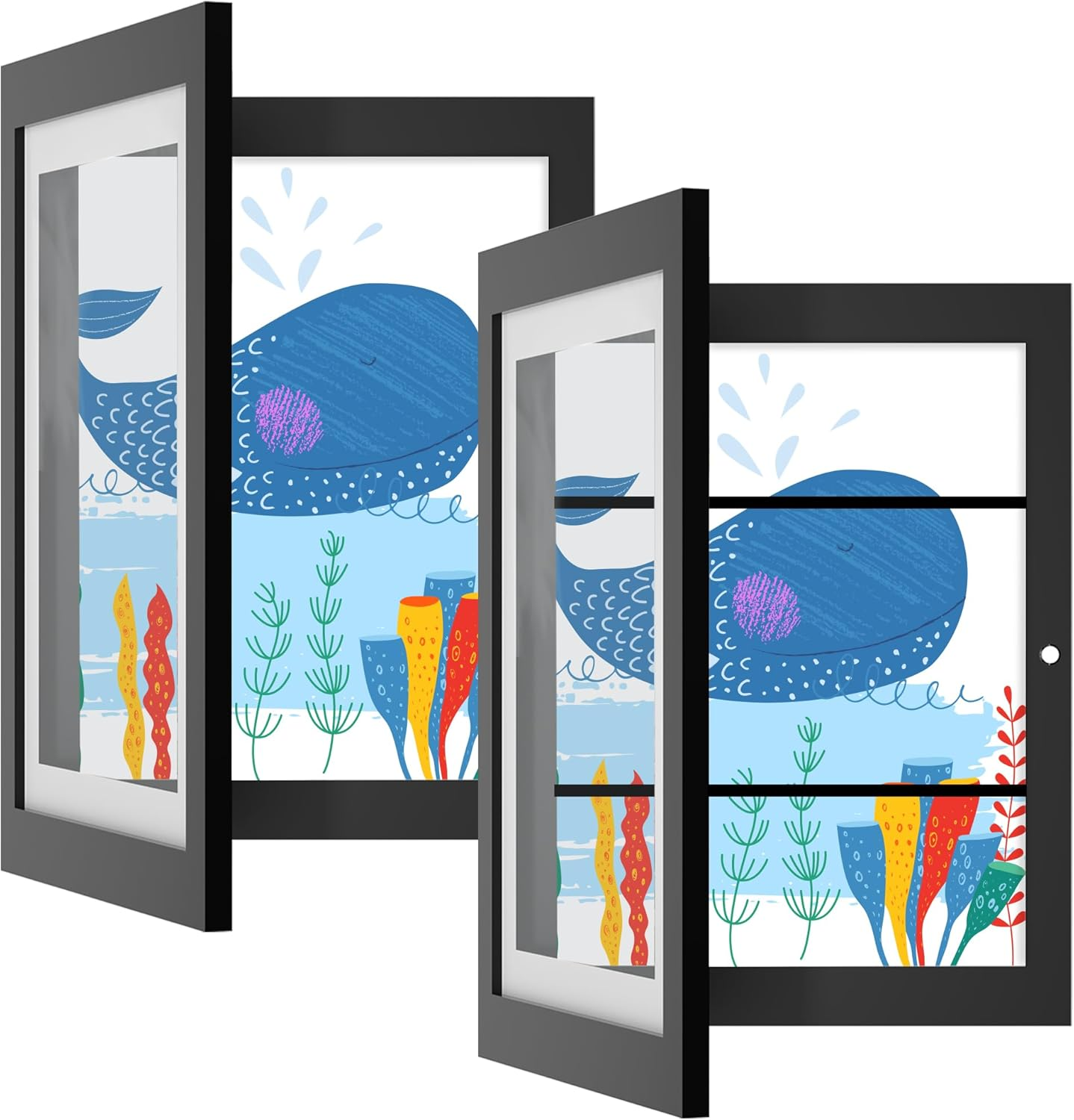 Orionstar 2 Pack Kids Art Frames, Artwork Picture Frames Changeable, Front Opening Picture Display Frames 11.8X8.5 Holds 100 A4 Pcs, Artwork Storage Frames for Children, Home and Office, Wood