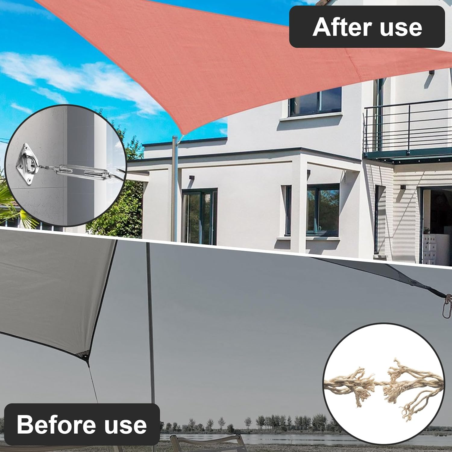 44Pcs Sun Shade Sail Hardware Kit Rectangle Square Triangle Shade Sail Mounting Kit 304 Stainless Steel M6 Awning Fixing Installation Kit Sun Shade Sail Installation Accessory for Patio image number 3