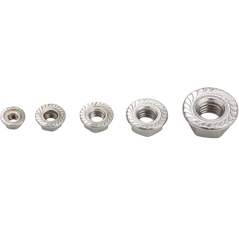 M3-M10 100 PCS Hex Flange Nuts Sets, Hex Carbon Steel Zinc Serrated Threaded Nuts Kit Flange Locknuts Assortment Kits image number 6