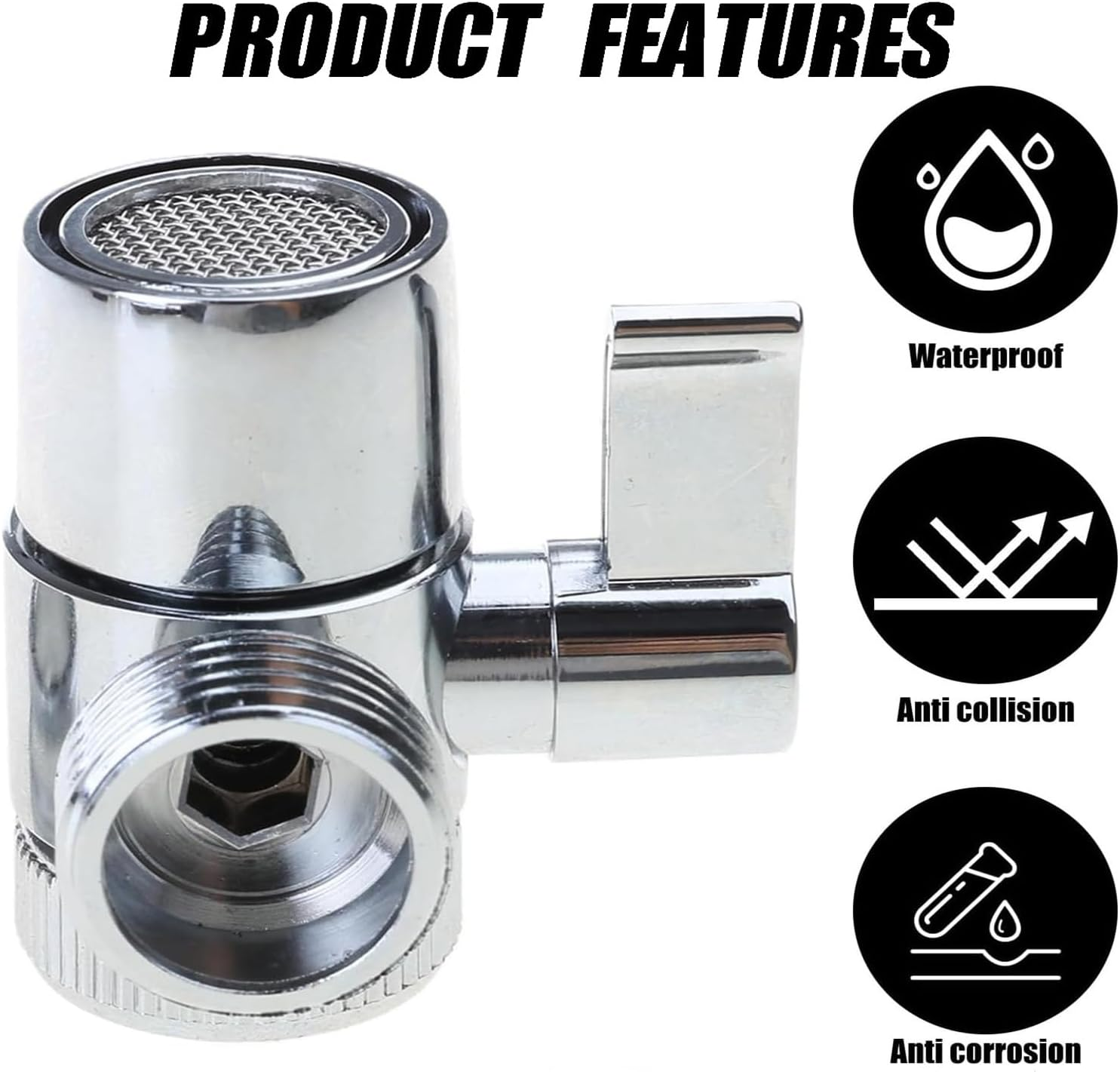 Wzenclave Faucet Diverter Valve for Kitchen & Bathroom Sinks T-Valve Adapter Attachment 1/2" Male Threaded Adapter with Aerator for Angle Valve Hose Bath Shower Arm Toilet Bidet Sprayer Faucet image number 4