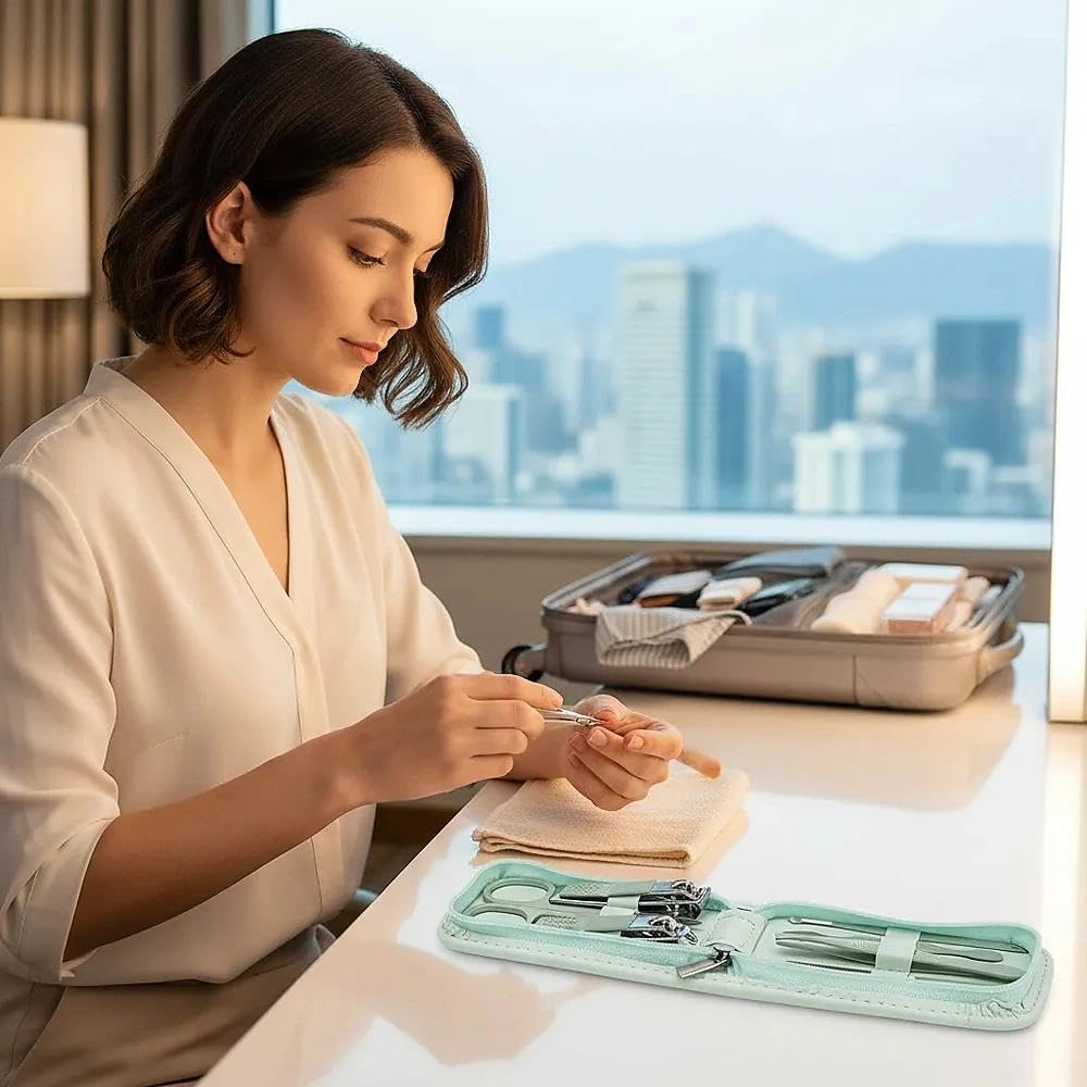 Kivano Manicure Set Nail Clippers Pedicure Kit -7 Pieces Stainless Steel Travel&lsquo;Nail Kit, Travel Essentials Purse Essentials Professional Grooming Kits, Manicure Kits with Zipper Portable Travel Pack image number 1