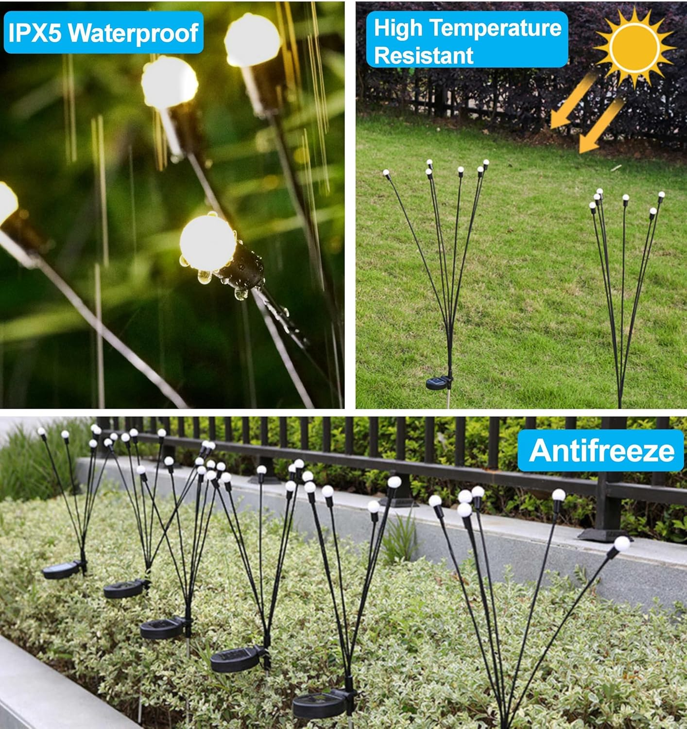 Solar Garden Lights 4 Pack Waterproof IPX5, 32 Led Solar Outdoor Lights Outdoor, Firefly Lights, Wind Swaying Dancing Light, Outdoor Decorations Light(4Pack 8Led) image number 5