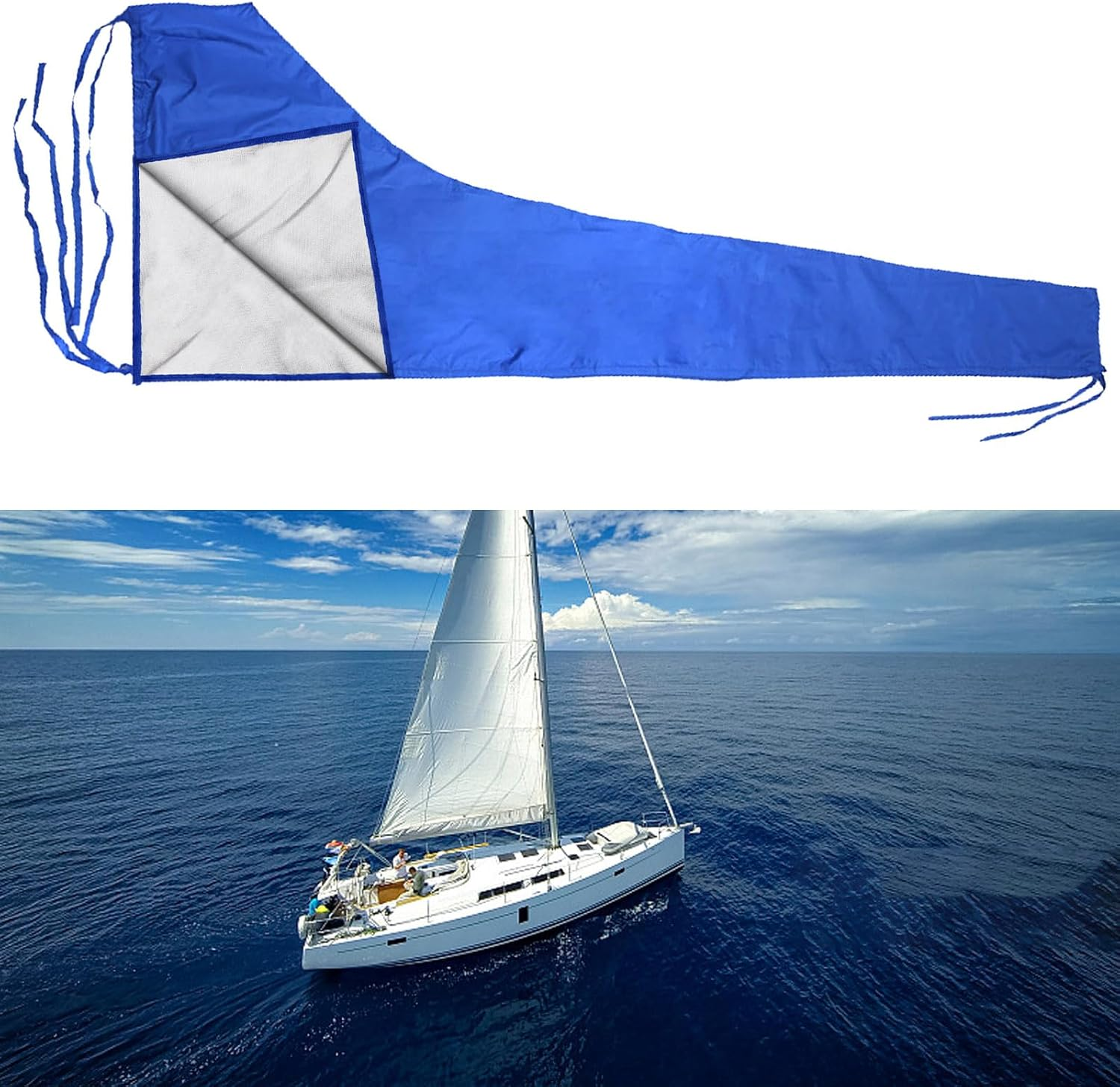 SYOWADA 12-13Ft Waterproof Sail Cover Boom Mainsail Cover Uv Protection Mainsail Cover 420D Oxford Cloth Kayak Covers for Sailboat (12-13Ft) image number 5
