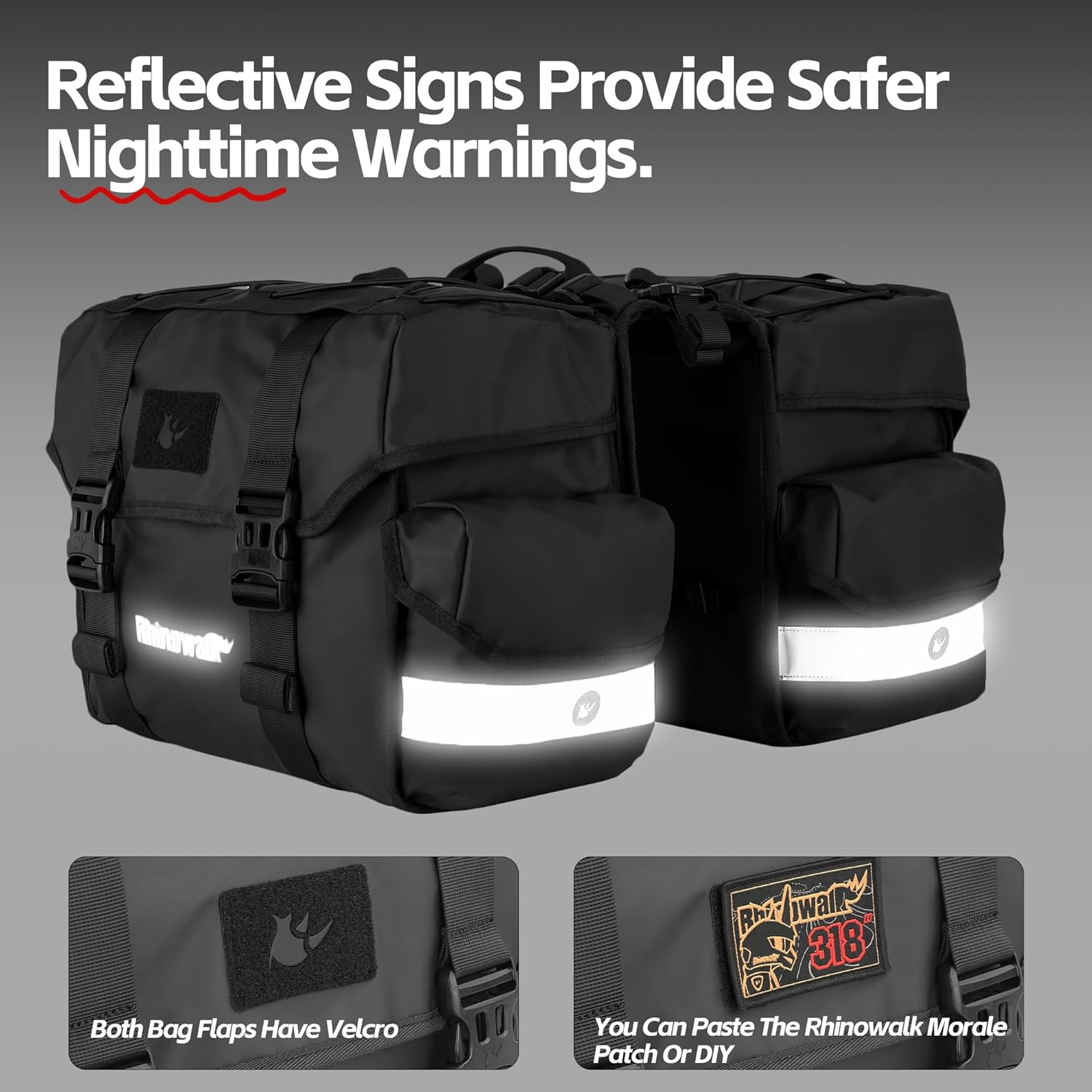 Rhinowalk Bike Pannier Bag 50L Double Pannier Bags Saddle Bags for Rear Rack Bicycles with Carrying Handle Professional Cycling Accessories-Black image number 5