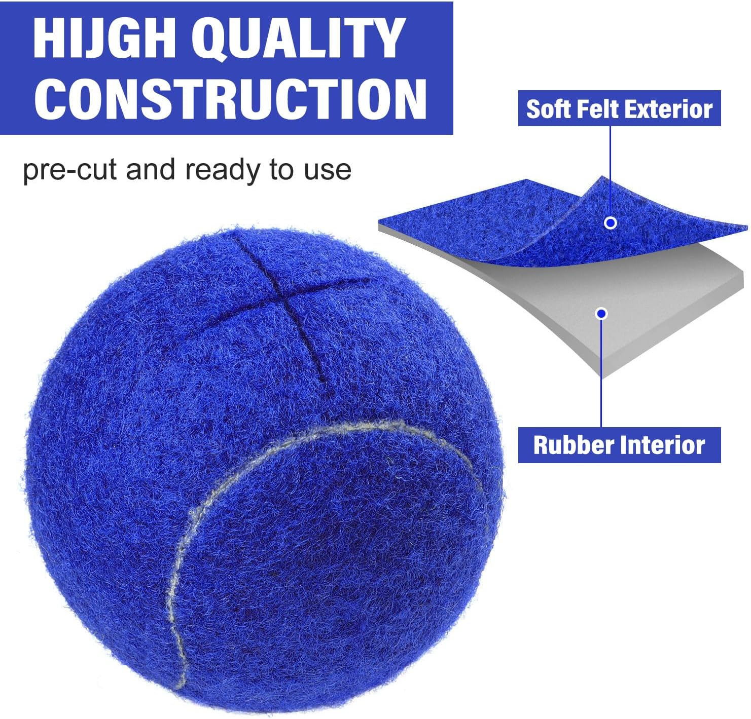 URBEST Walker Tennis Balls 4Pcs Precut Heavy Duty Tennis Balls for Walkers, Pre Cut, Blue - Black image number 4