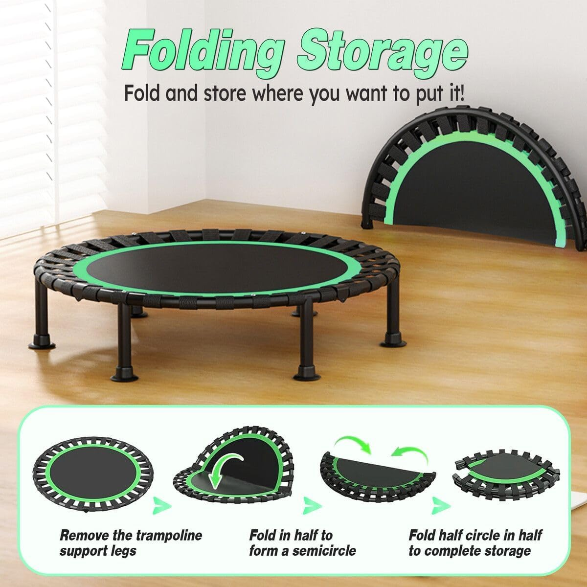 Genki Foldable Mini Trampoline Exercise for Adults Chlidren Outdoor Indoor Gym Fitness Workout Rebounder Jumping Camouflage - 40 Inch Green image number 2