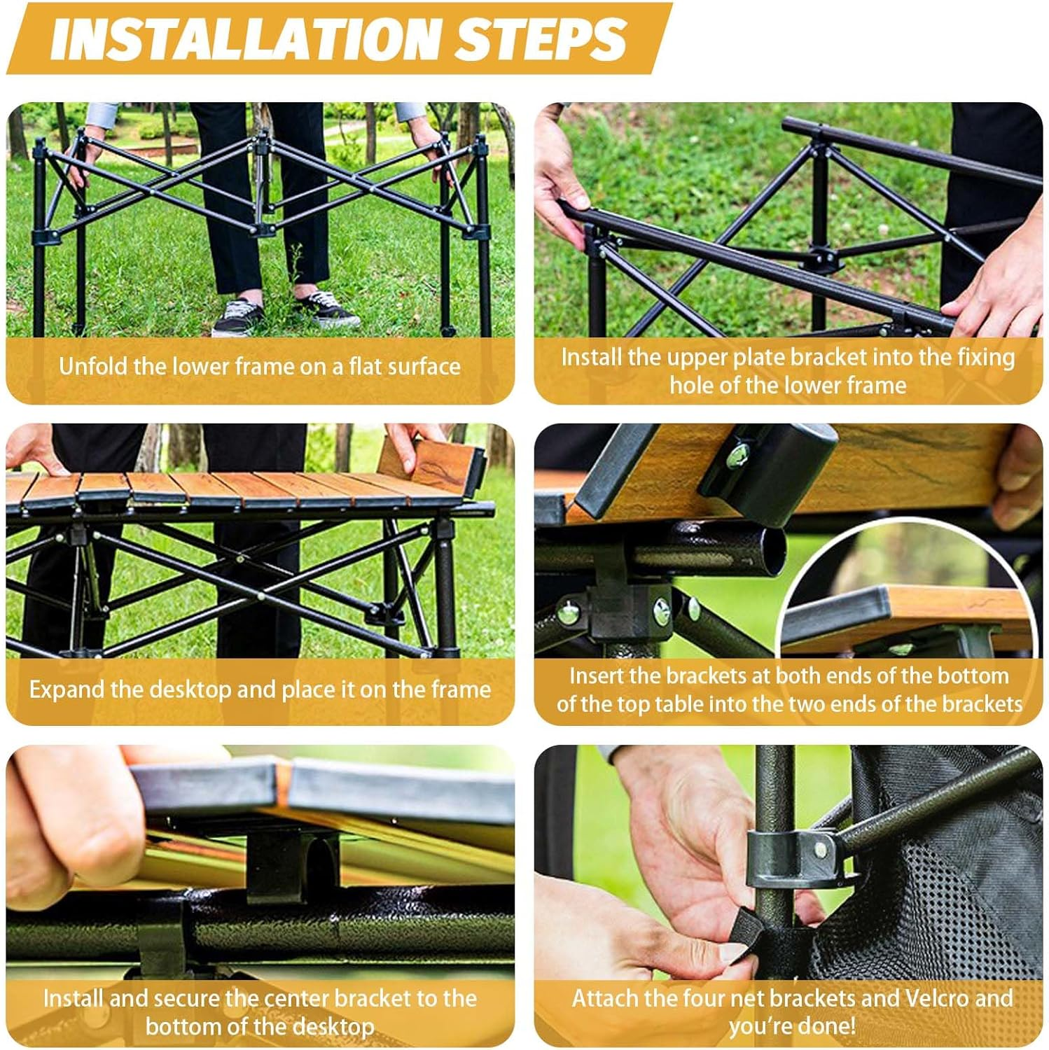 Eqiech Folding Camping Table,Portable Picnic Table,Adjustable Height,Outdoor Egg Roll Table with Storage Basket,Carbon Steel Material,Lightweight,For Hiking,Fishing,Camp,Beach（120 * 55 * 80Cm） image number 2