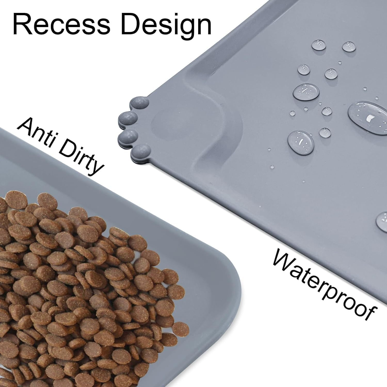 Mumoo Bear Silicone Pet Feeding Mat, Waterproof Dog Cat Food Mat with Raised Edges, Dog Cat Water Bowl Placemats for Food and Water Prevent Spill for Pets-Grey - Grey image number 4