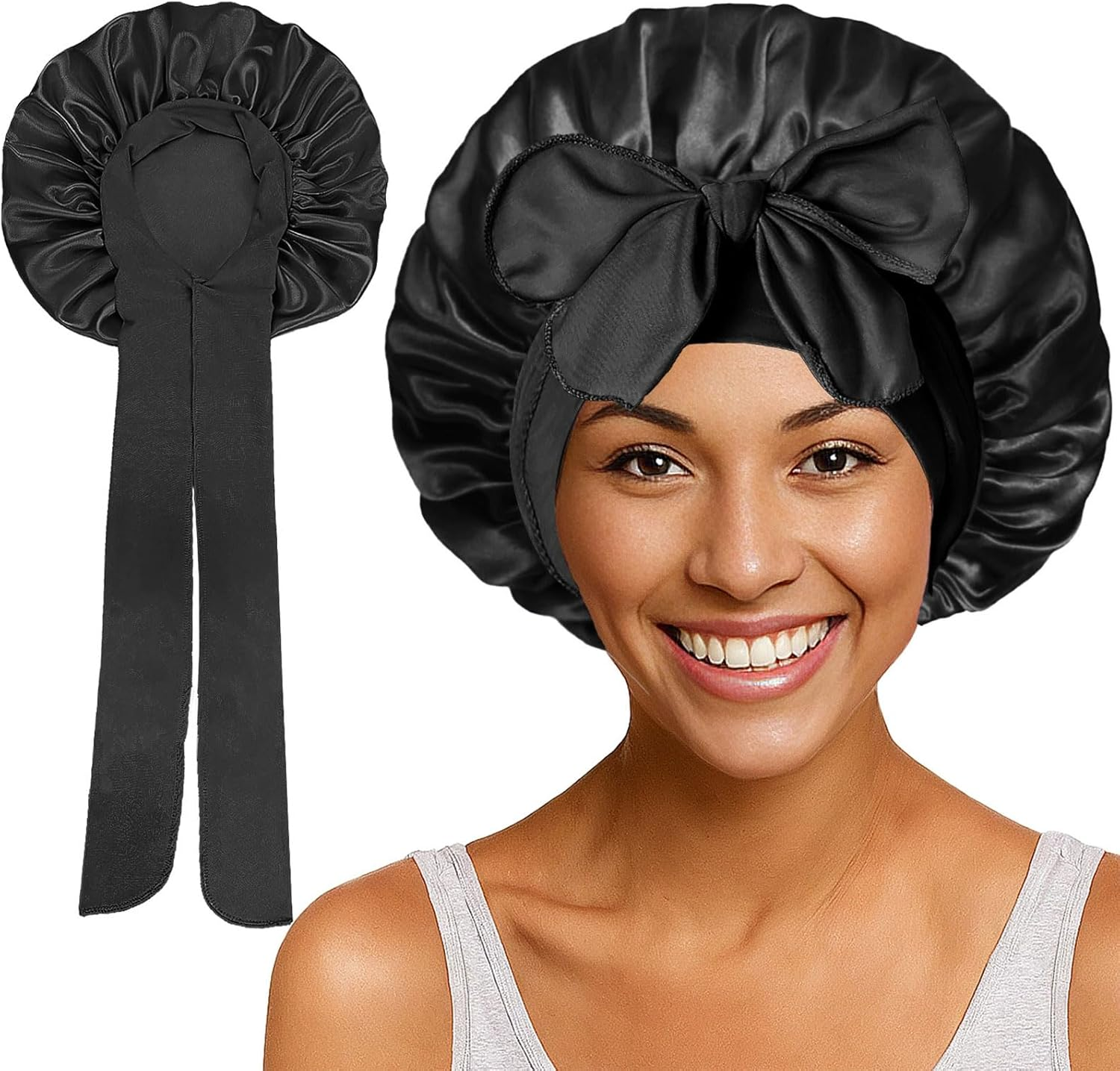 BGENHPON Silk Hair Bonnet for Women Night Sleep Cap Adjustable Satin Bonnet for Curly Hair Protection Single Layer Yellow