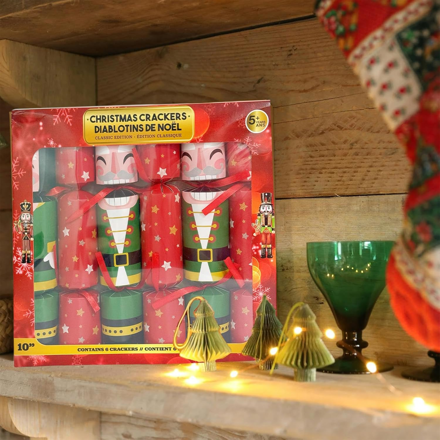 Christmas Crackers Pack of 6,Luxury Christmas Party Crackers Xmas Crackers with Santa Building Block,Novelty Christmas Family Crackers with Novelty Gifts Party Hats Xmas Gift for Christmas Decoration