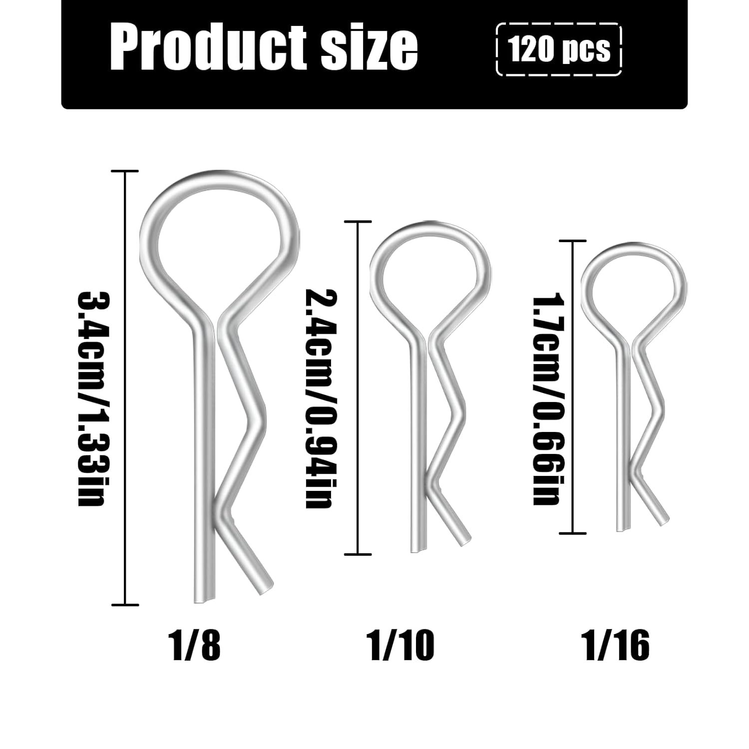 TEAONE Stainless Steel Body Shell Clip, 120 PCS R Pins Replacement Compatible with 1/8 1/10 1/16 for RC Hsp Car Truck Buggy Crawler Parts image number 2