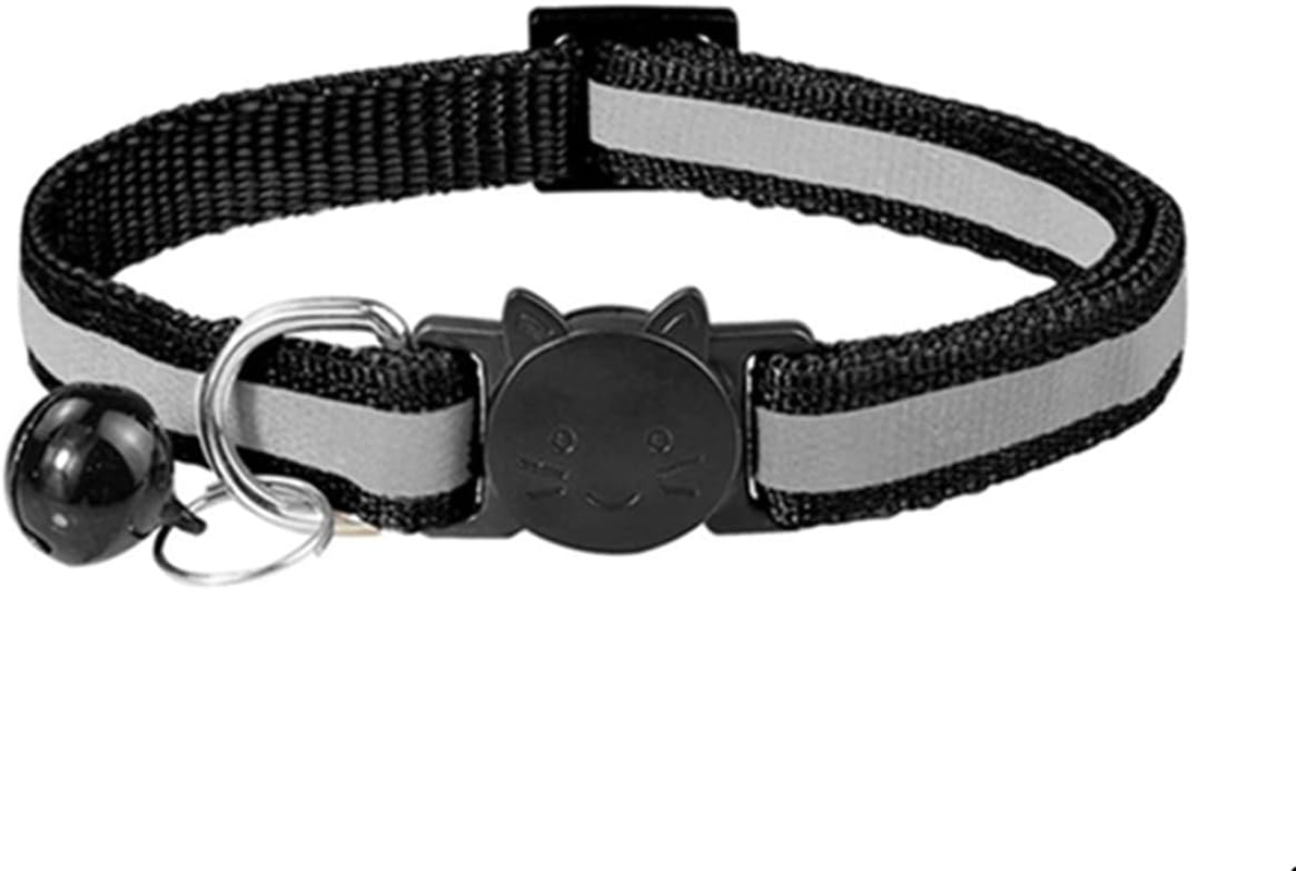 LATRAT Anti-Strand Adjustable Reflective Cat Collar with Bell and Safety Buckle, 19-32Cm, Black, Suitable for Most Cats at Home image number 1