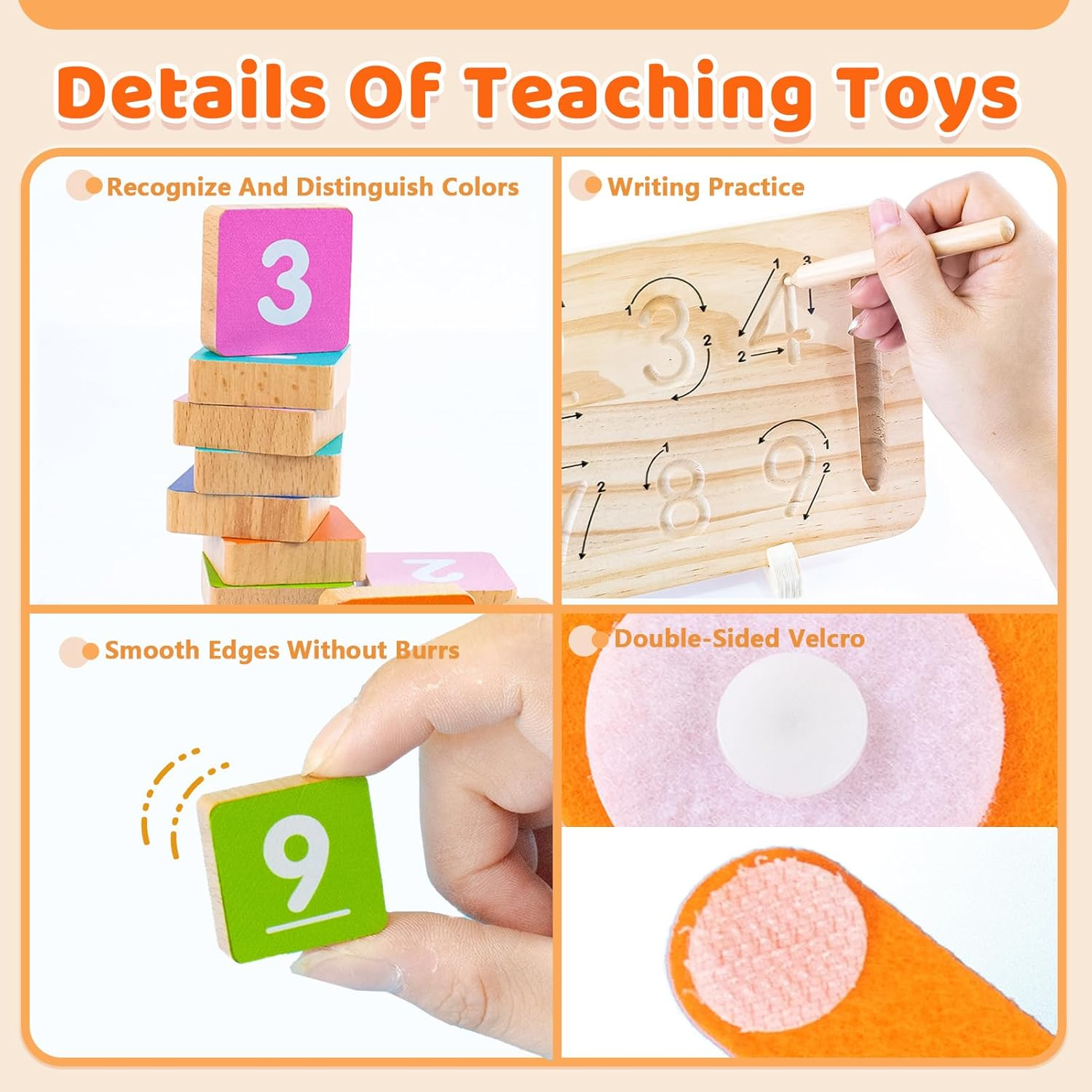 Caunedy Montessori Learning Toys for Toddlers 2-4, Preschool Educational Math Toy, Manipulatives Number Counting Block and Number Tracing Board, Boy Girl Birthday Gifts image number 4