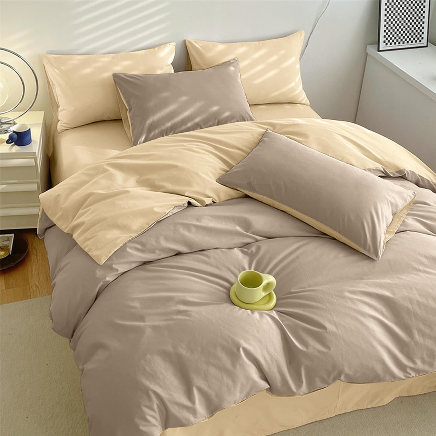 Duvet Cover Set, Bedding Cover Set, DPEAN Washed Wrinkles, Washed, Soft, Western and Japanese Style, Duvet Cover, Fitted Sheet, Pillow Cover, Absorbent, Quick Drying, Fully Washable, Skin-Friendly