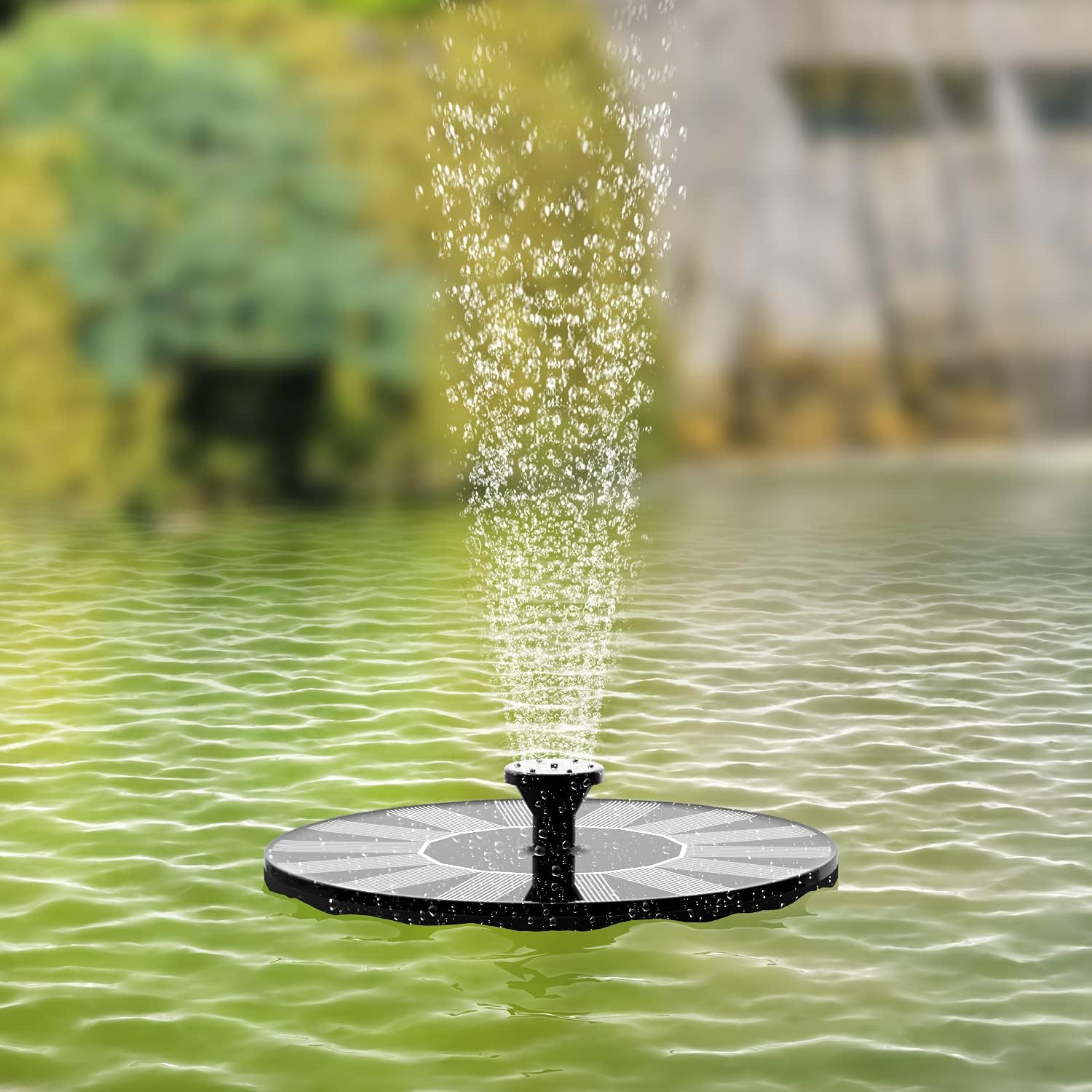 Solar Water Fountains,Solar Powered Bird Bath Fountain with 6 Nozzles - Free Standing Floating Solar Fountains for Bird Bath, Garden, Pond, Pool (Black-1W) image number 1