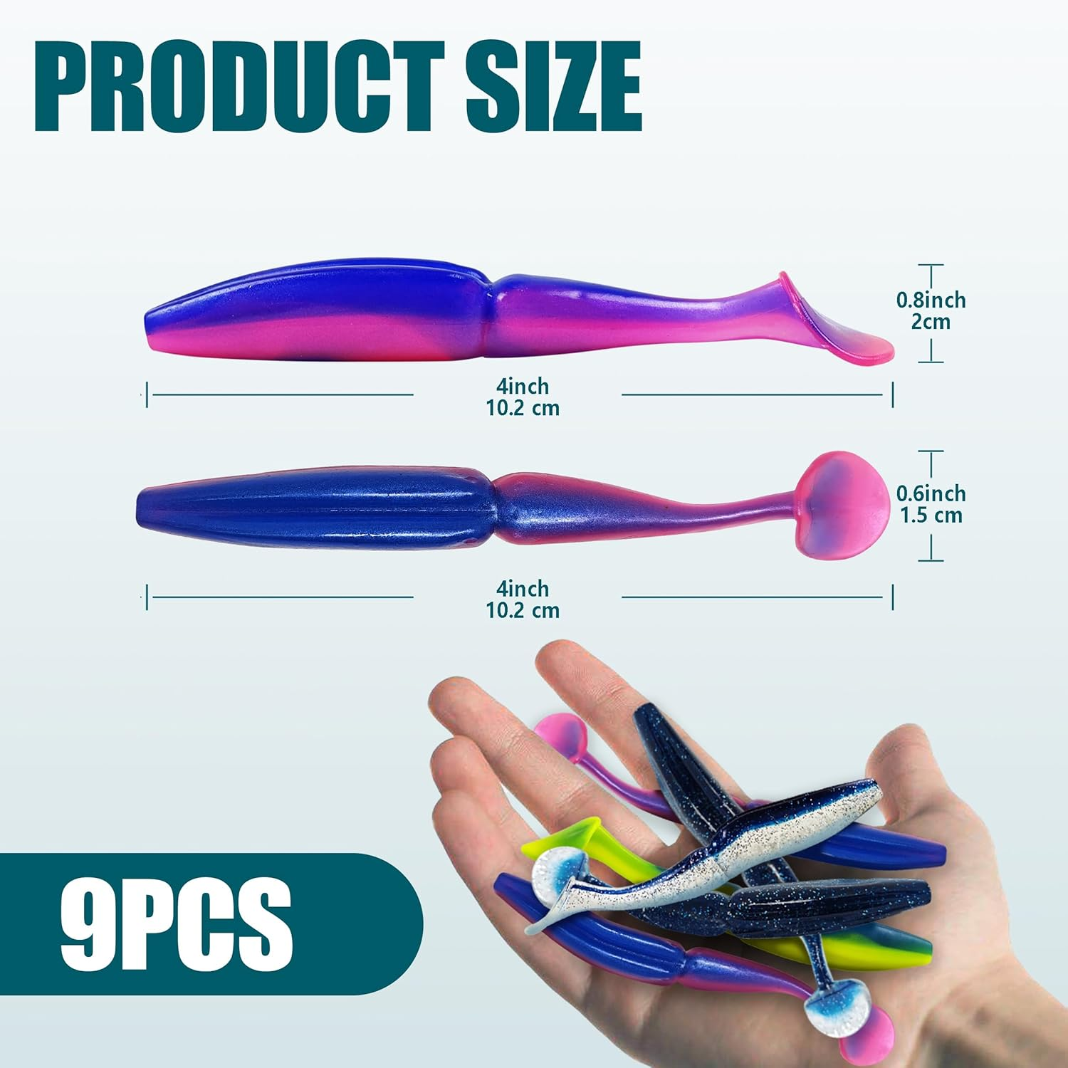 Paddle Tail Swimbaits Lure, Artificial Soft Plastic Bait with Jig Heads, Durable Soft Plastic Lures for Bass Fishing, Bass Fishing Bait for Trout Walleye Crappie image number 1