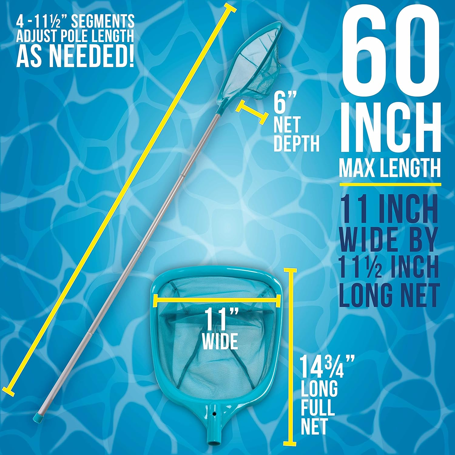 U.S. Pool Supply Swimming Pool 5 Foot Leaf Skimmer Net with 4 Aluminum Pole Sections - 6" Deep Ultra Fine Mesh Netting Bag Basket for Fast Cleaning of the Finest Debris - 60" Long, Clean Spas, Ponds image number 4