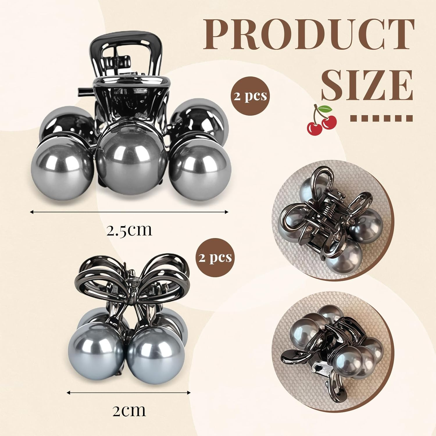 Yamobi Pack of 4 Mini Cherry Hair Clips, Cute Pearl Claw Clips for Women and Girls, Mini Cherry Hair Clips for Half Hairstyles image number 4