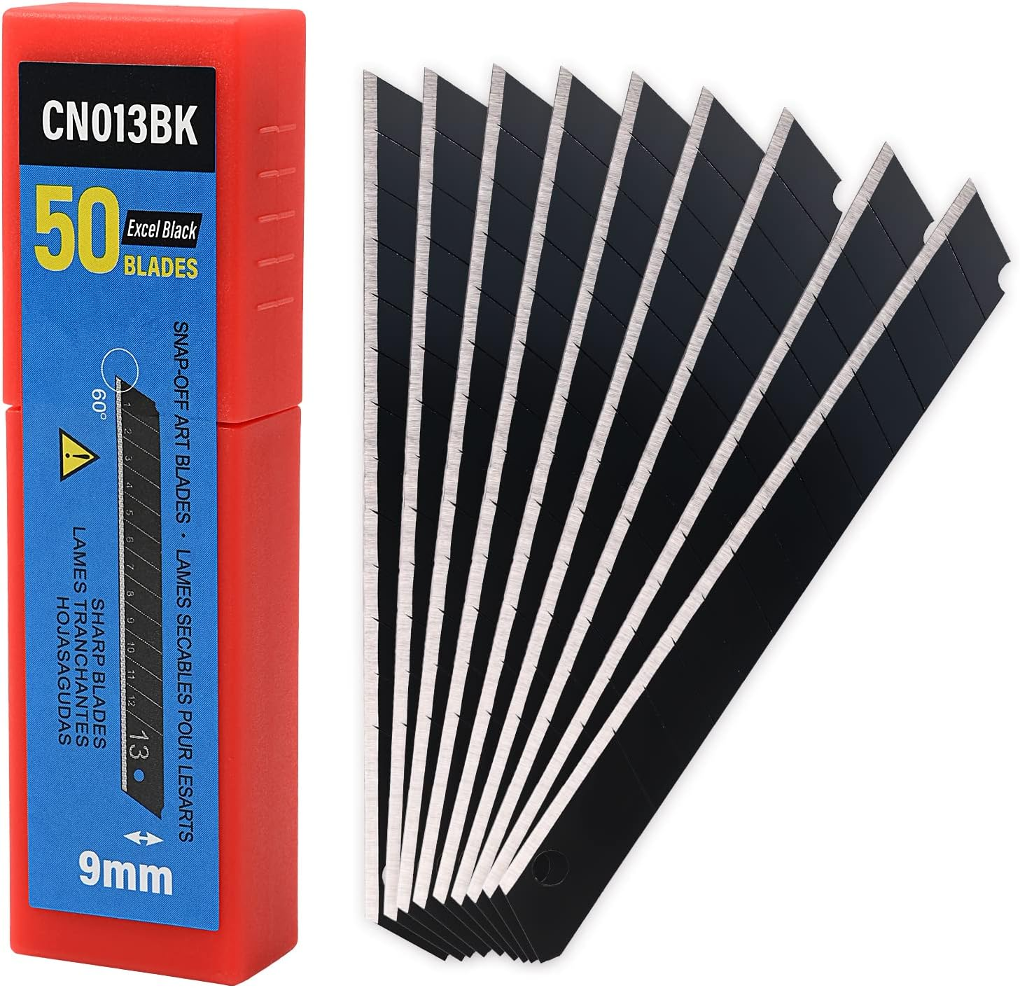 Gomake 9Mm Utility Knife Replacement Blades, 60 Degree Snap off Carbon Steel Blades for Retractable Cutting Knives, Hobby, Craft Knife, Box Cutter 100Pcs-Black image number 1