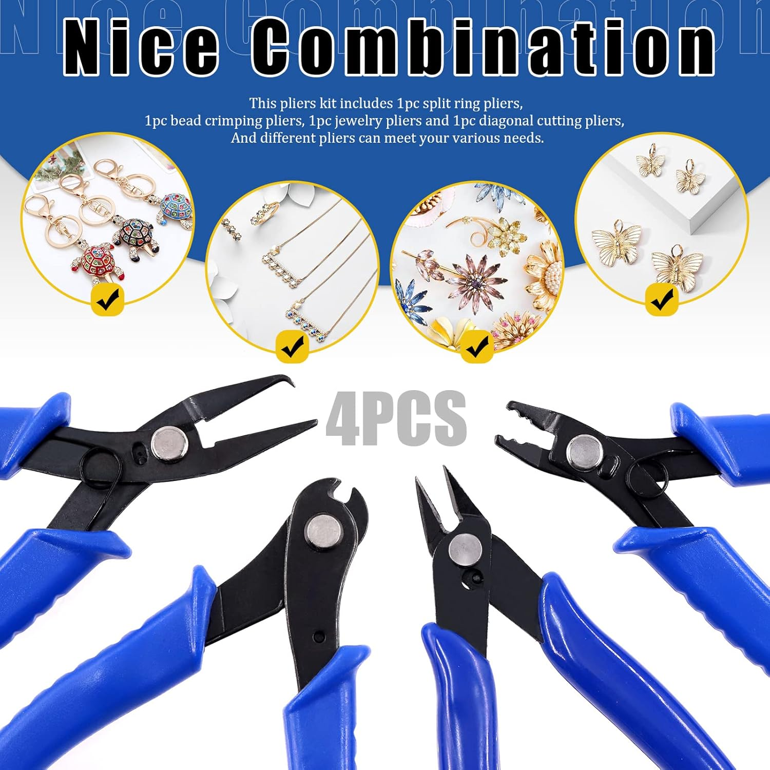 Glarks 5Pcs Jewelry Pliers Tool Set Including Split Ring Pliers Jewelry Bead Crimping Pliers Jewelry Wire Cutter and Memory Wire Cutting Pliers for Jewelry Bead Repairing Making Supplies image number 5