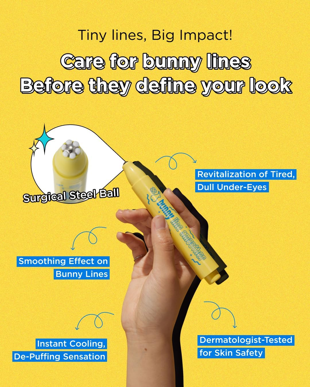 CHASIN' RABBITS Bunny Line Smoother Eye Cream Roller, 0.5 Fl Oz, Eye Cream with Surgical Steel Ball Rolling Stick, Eye Roller for Wrinkles, Dark Circles and under Eye Bags, Vegan, Korean Skin Care