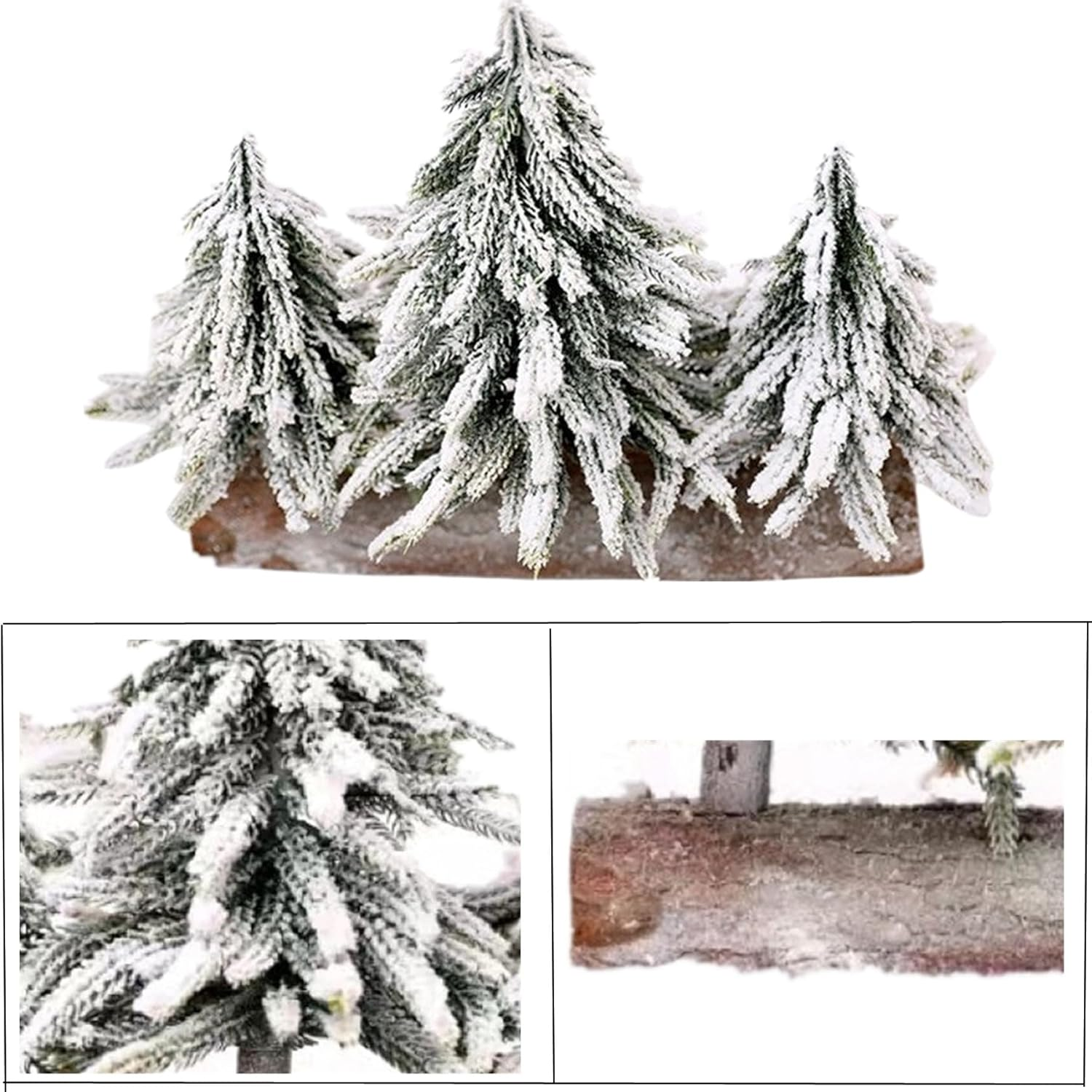Alfyng Mini Tabletop Christmas Tree, 3 Pcs Connected Artificial Snow Frost Flocked Xmas Tree, 10.6Inch Miniature Pine Desktop Christmas Xmas Tree with Wooden Base for Dining Table Home Christmas D&eacute;cor image number 2