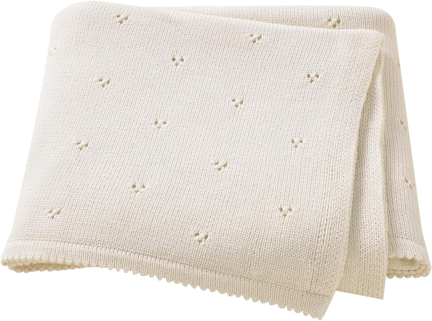 Baby Blanket 100% Cotton Cellular Blanket Baby Soft Cosy Knitted Blanket Cream 100X80Cm