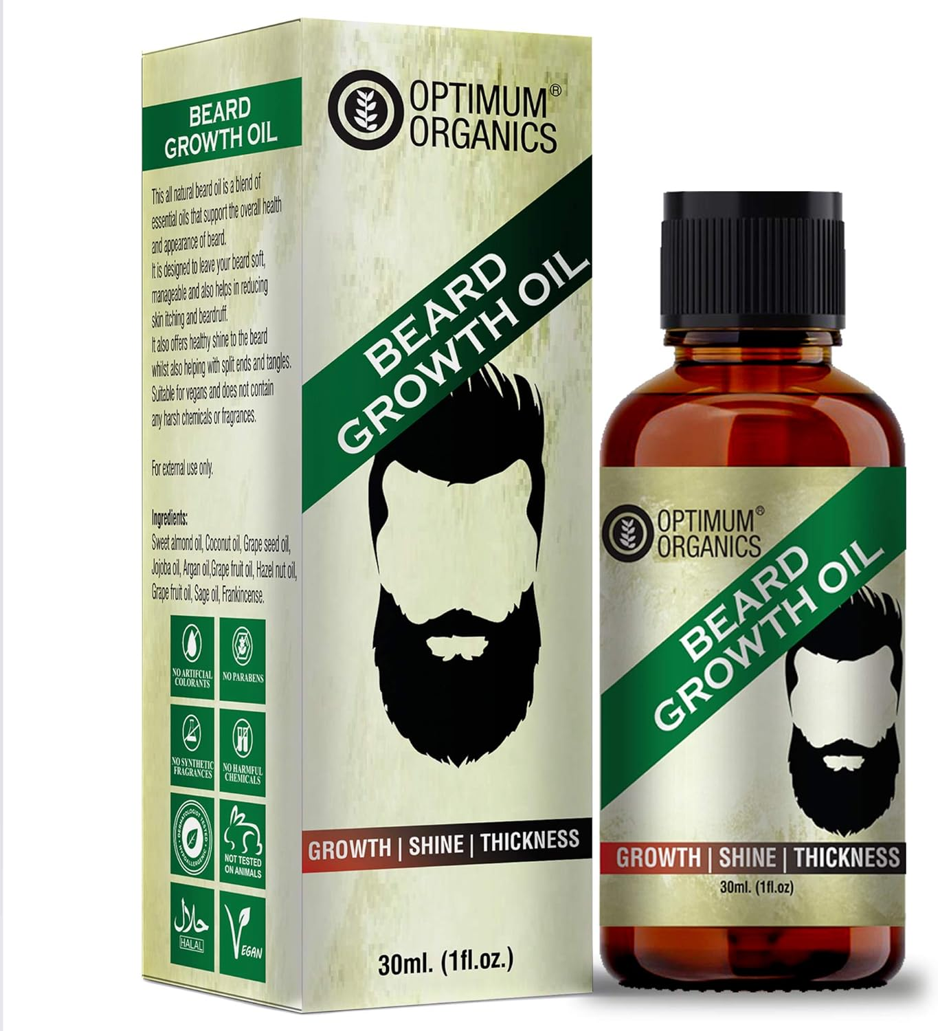 Beard Oil for Growing Beard Faster from Optimum Organics with Argan, Jojoba, Almond, Eucalyptus and Natural Extracts. image number 2