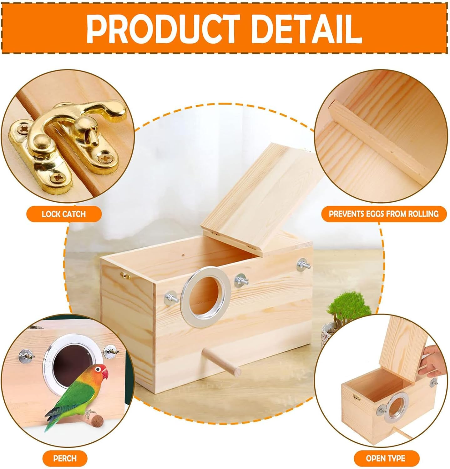 Parakeet Nesting House - Budgie Nest Box for Cockatiels, Lovebirds, and Medium to Large-Sized Birds image number 2