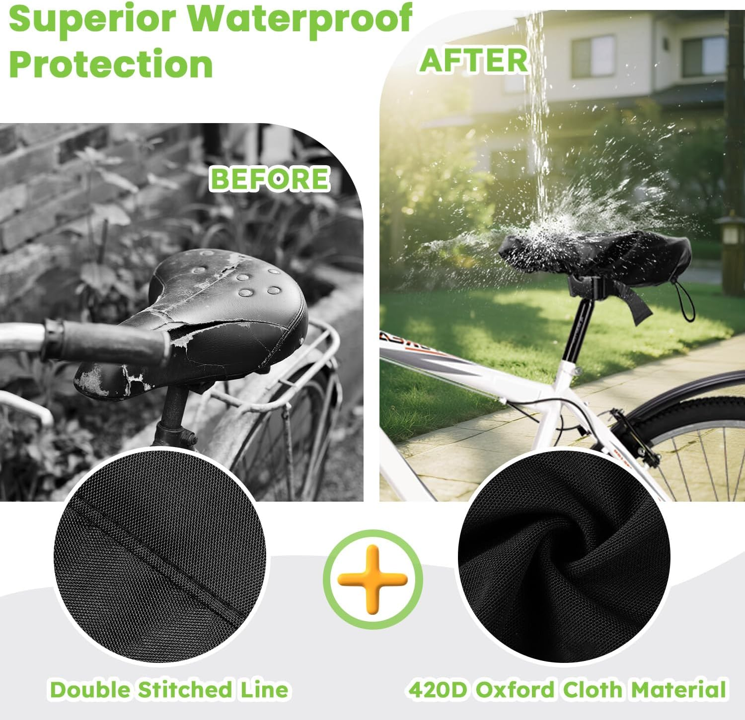 Waterproof Cover for Bicycle Saddle &ndash; 2 Pack Bike Seat Rain Cover, Bike Seat Cover Waterproof for Ebike, Road & Mountain Bicycle Seats, Rainproof Cushion Protector, 23X21Cm image number 5