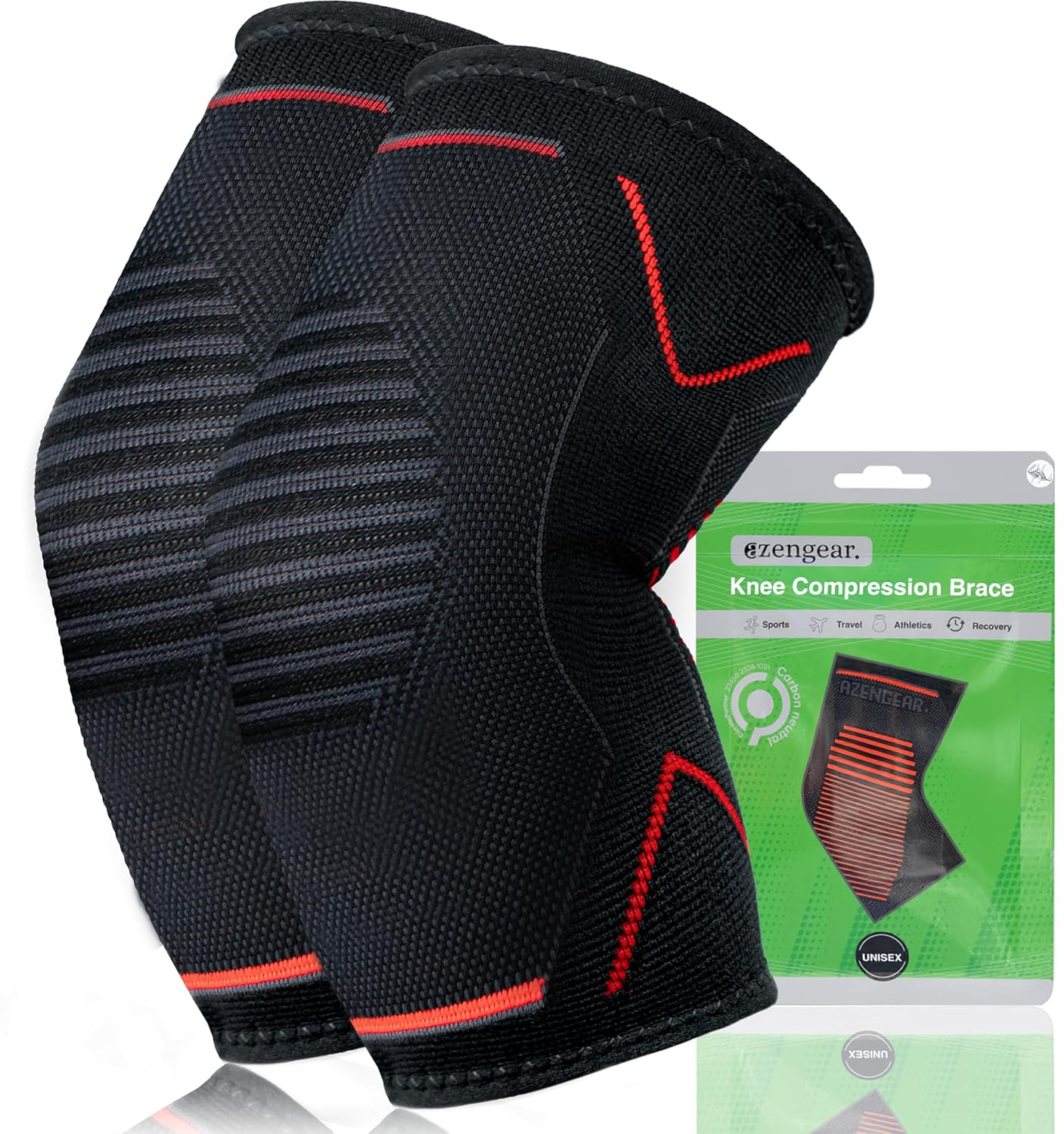 Azengear Knee Support Brace (Pair) - Compression Knee Sleeve for Joint Pain, Ligament Injury, Meniscus Tear, Arthritis, ACL, MCL, Running, Weightlifting, Squats (M) image number 2