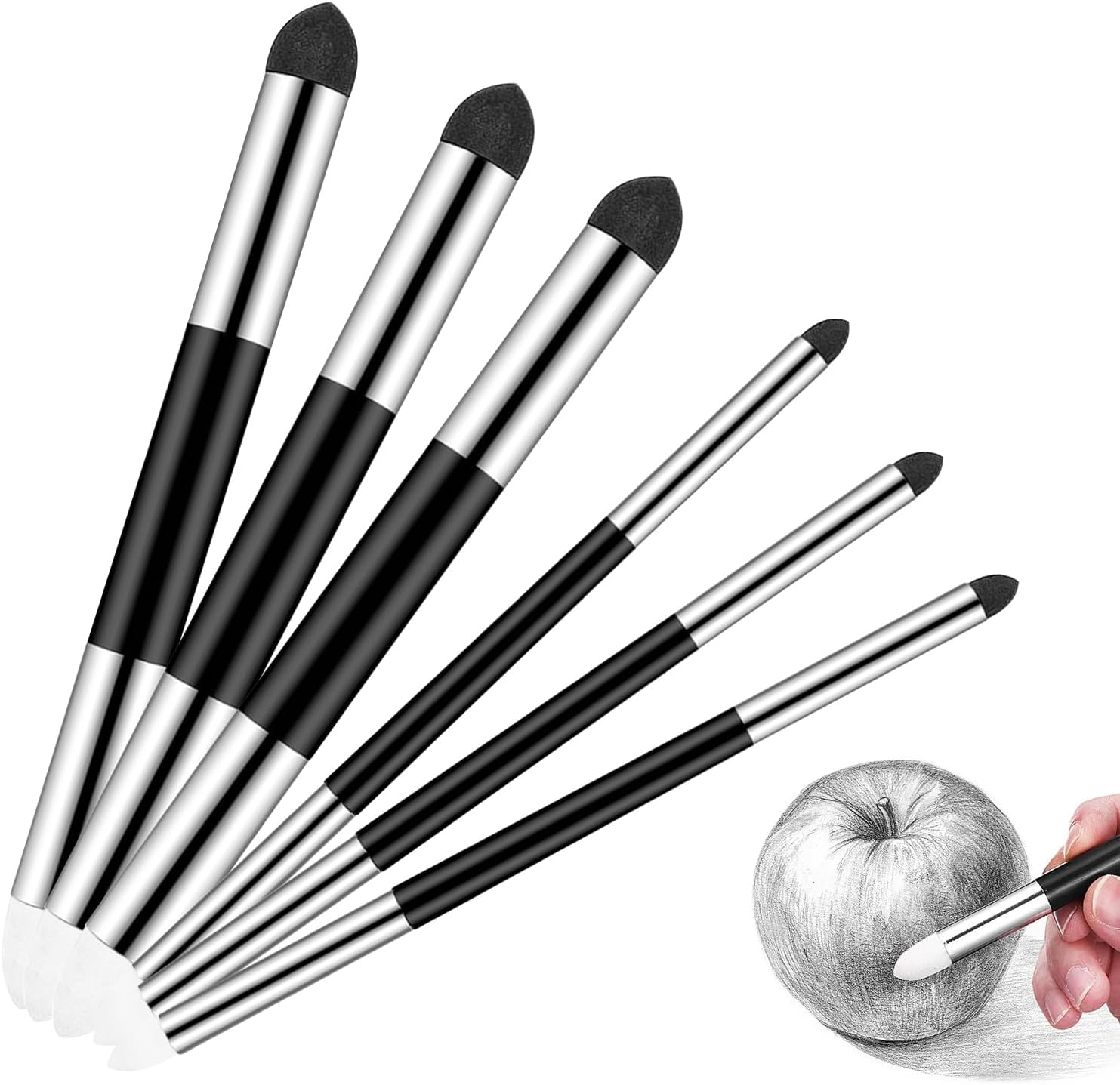Funtyboo 6 Pcs Artist Blending Sponge Pen, Sketch Brush 2 Sizes Double-Headed Pastel Blending Stump Pencil for Artist Professional Student Detail Correcting Tool image number 1