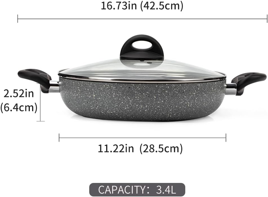 RELICE Nonstick Multipurpose Pasta Pot Saucepan with Glass Lid Two-Handled Kitchen Cookware for Soup Noodle Effortless Cleanup, Induction Comptable, PFOA Free 2025 New (3.6 Qt) 28Cm